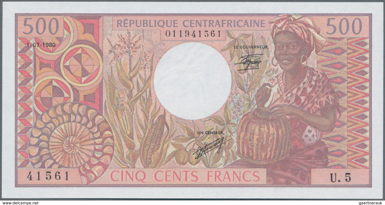 Central African Republic / Zentralafrikanische Republik: 500 Francs 1980 P.9 In UNC And 1000 Francs - Zentralafrik. Rep.