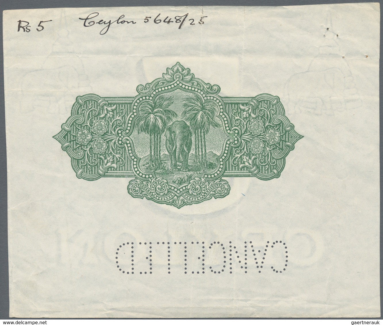 Ceylon: Vignette Proof For The Back Side Of 5 And 10 Rupees P. 22p And 24p On Watermarked Paper With - Sri Lanka