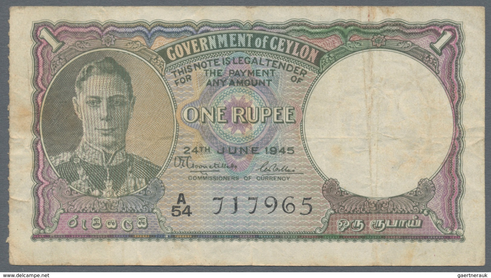 Ceylon: Set Of 3 Notes 1 Rupee Dated 2x 1941 And 1xs 1945 P. 30, 34, All Used With Folds And Stain I - Sri Lanka