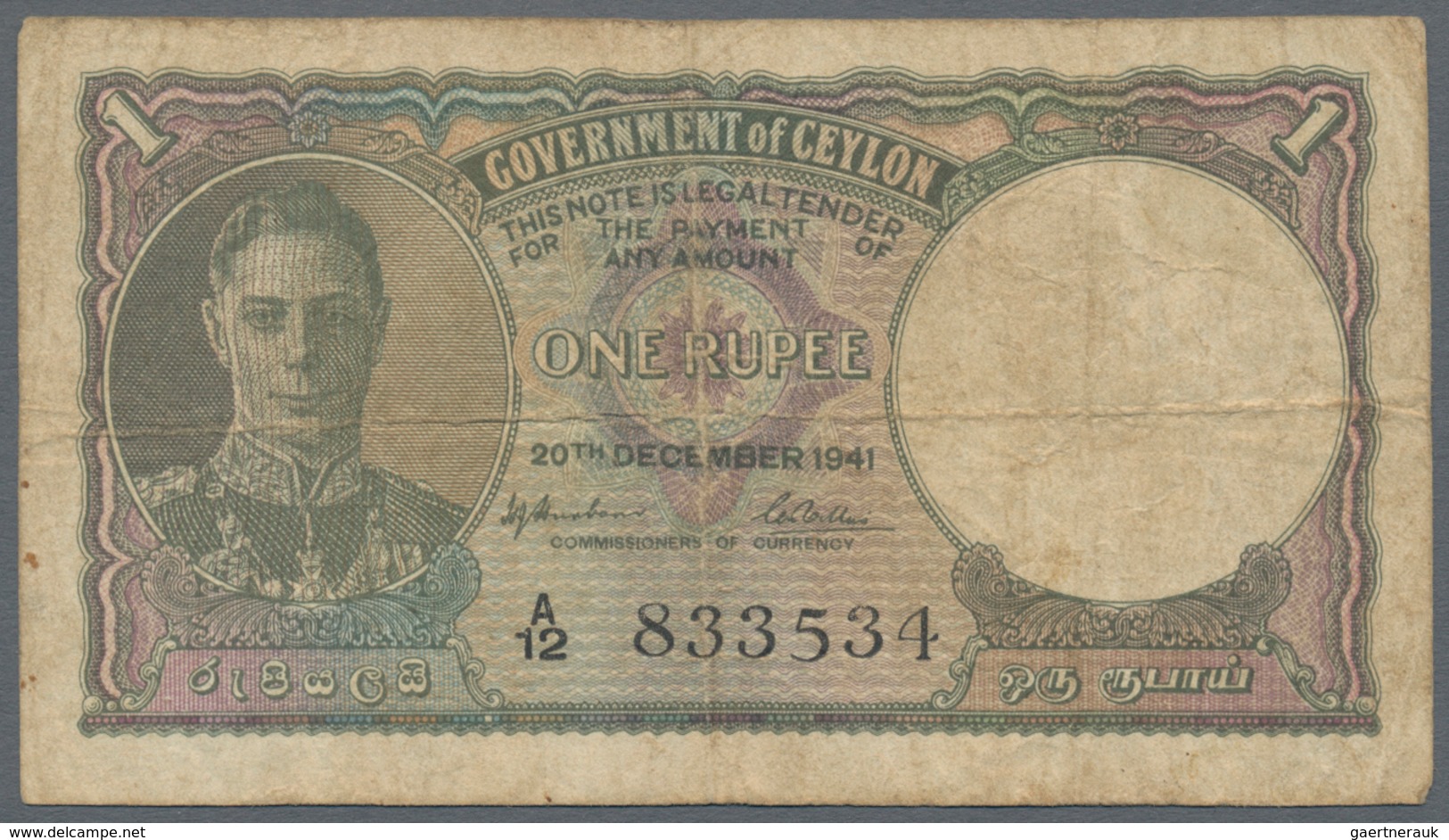 Ceylon: Set Of 3 Notes 1 Rupee Dated 2x 1941 And 1xs 1945 P. 30, 34, All Used With Folds And Stain I - Sri Lanka