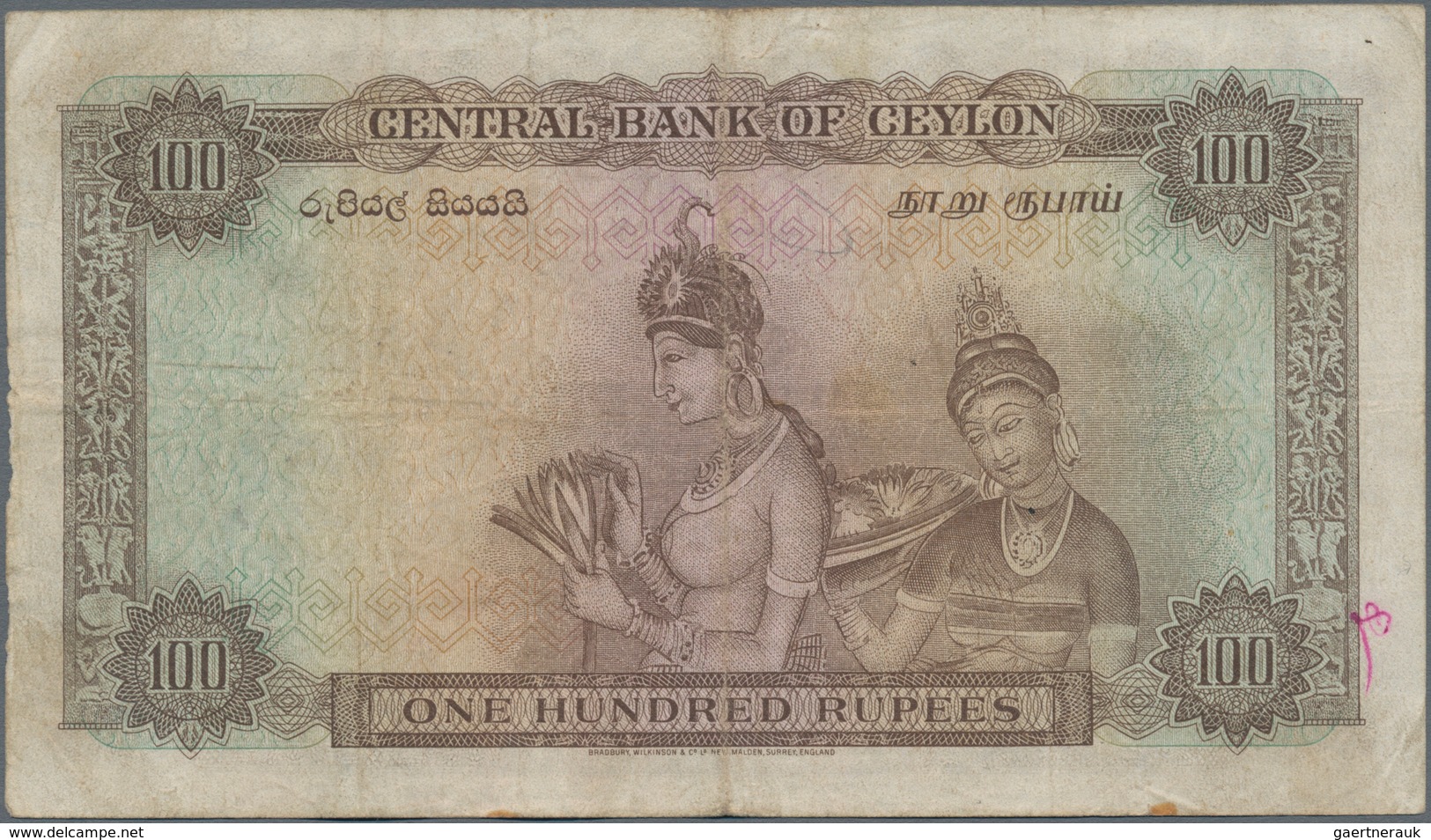 Ceylon: 100 Rupees 1954, P.53, Very Popular Banknote In Good Condition With A Few Folds And Creases - Sri Lanka