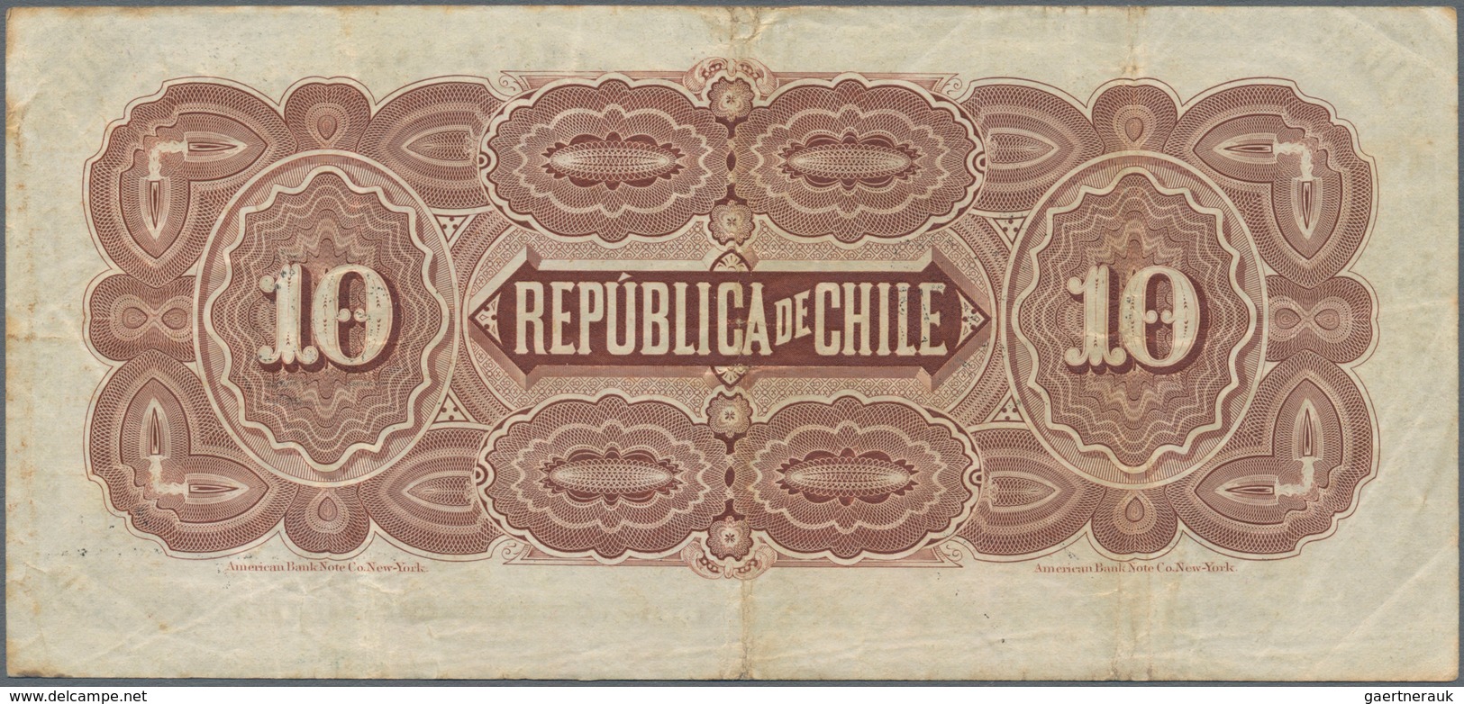 Chile: Republica De Chile 10 Pesos 1914, P.21b, Beautiful Banknote, Still In Good Condition With Bri - Chile