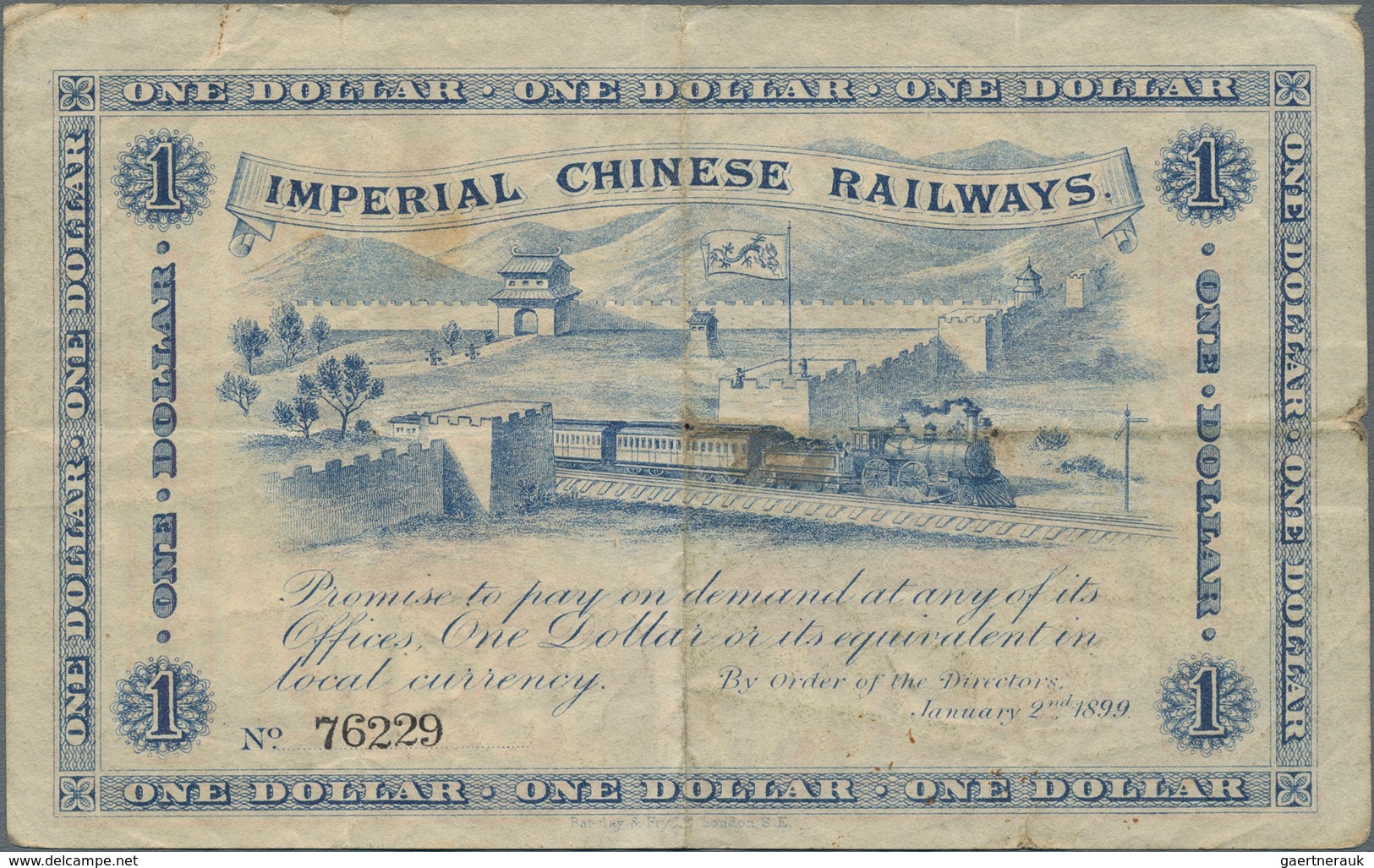 China: Imperial Chinese Railways 1 Dollar January 2nd 1899, P.A59, Tiny Holes At Center, Some Folds, - China