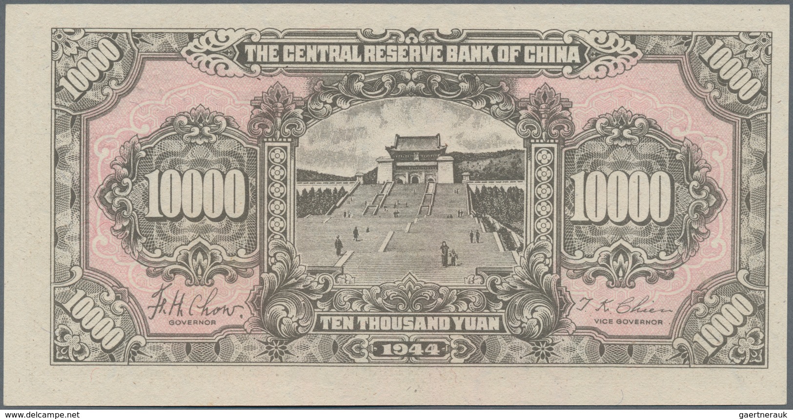 China: 10.000 Yuan 1944 Central Reserve Bank Of China (Japanese Puppet Bank) P.36a With A Very Soft - Cina