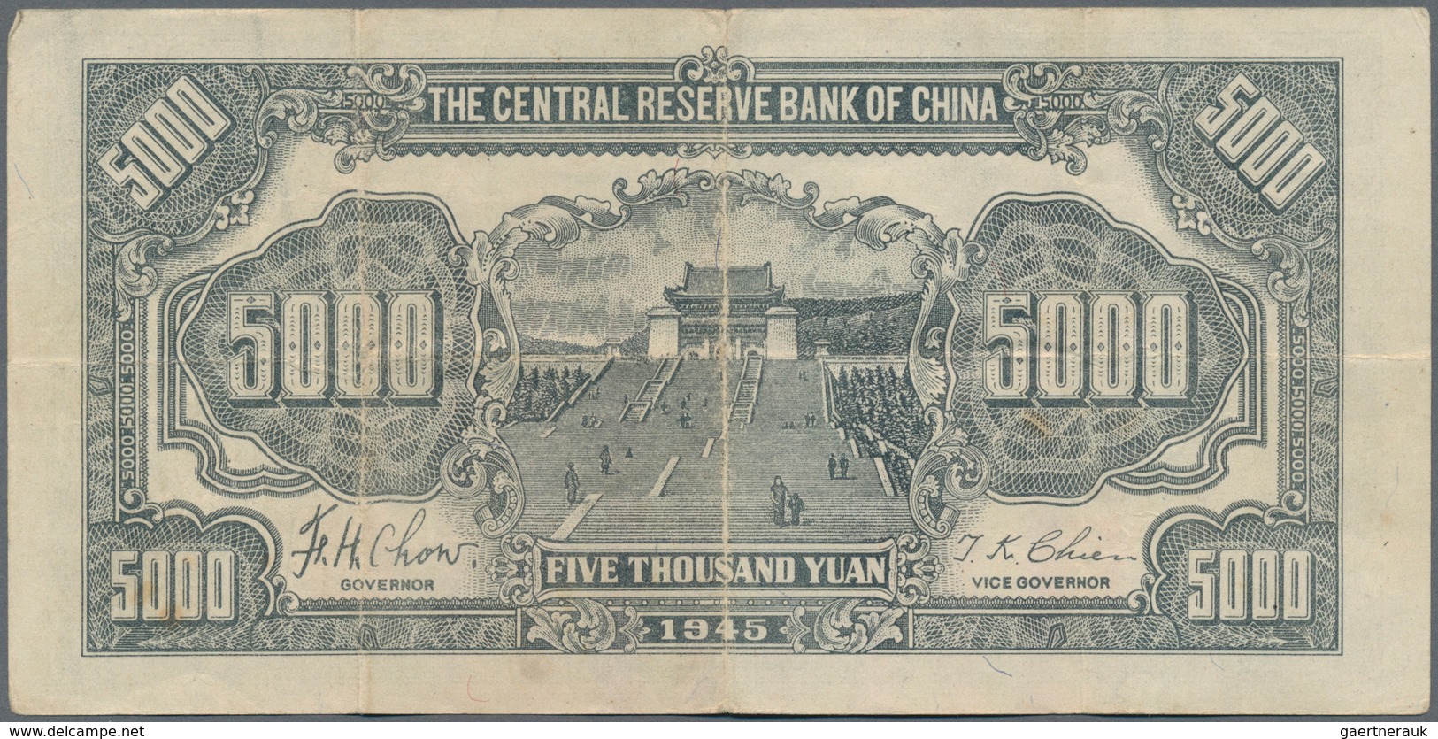 China: Set Of 2 Notes The Central Reserve Bank Of China 2x 5000 Yuan 1945 P. J41,42, Both In Similar - China