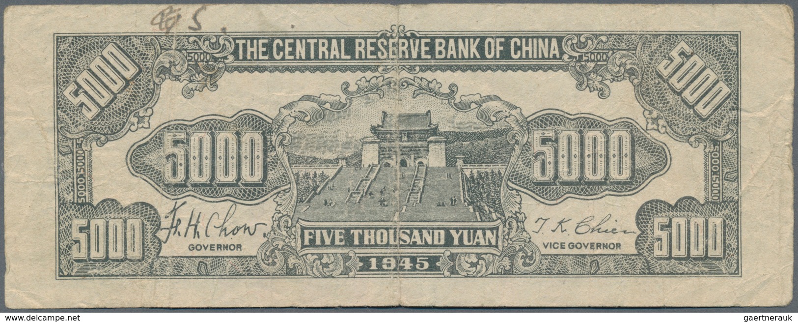 China: Set Of 2 Notes The Central Reserve Bank Of China 2x 5000 Yuan 1945 P. J41,42, Both In Similar - Cina