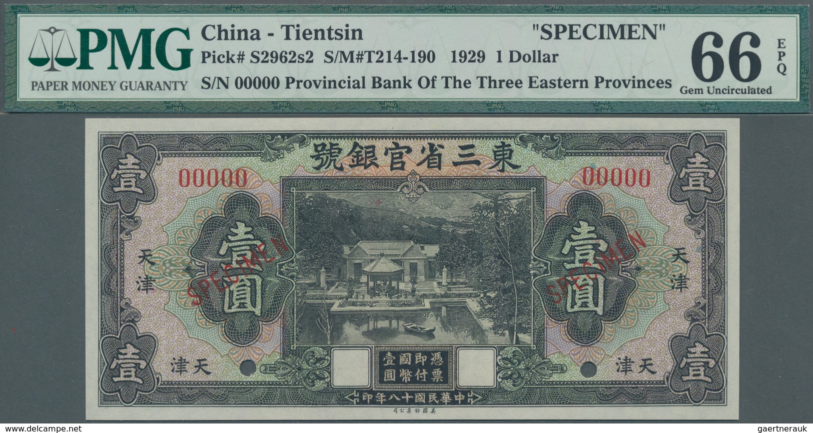 China: Provincial Bank Of The Three Eastern Provinces - TIENTSIN Branch, 1 Dollar 1929 SPECIMEN, P.S - China