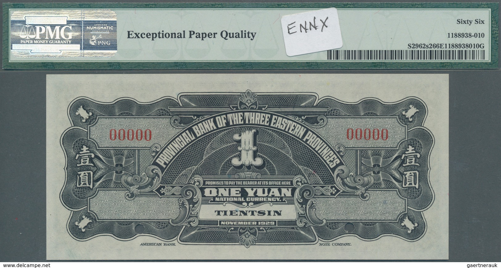 China: Provincial Bank Of The Three Eastern Provinces - TIENTSIN Branch, 1 Dollar 1929 SPECIMEN, P.S - China