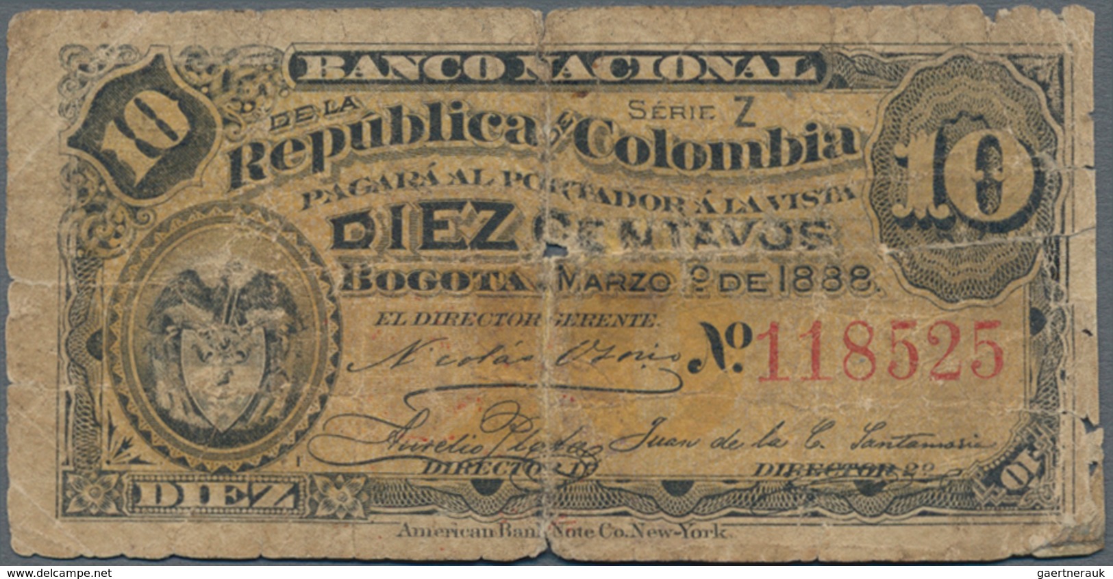 Colombia / Kolumbien: Set With 3 Banknotes 10 Centavos 1888 Banco Nacional P.211 (VG), 1 Peso 1915 B - Kolumbien