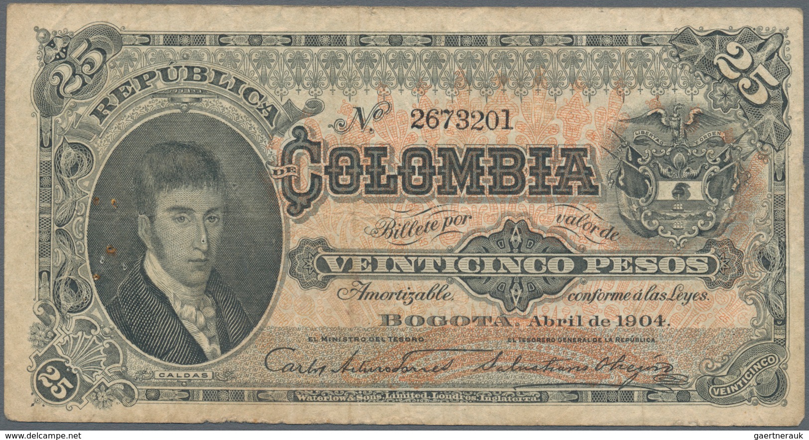 Colombia / Kolumbien: Republica De Colombia Pair With 25 Pesos 1904 P.313 (F/F+) And 1/2 Peso 1948 P - Colombia