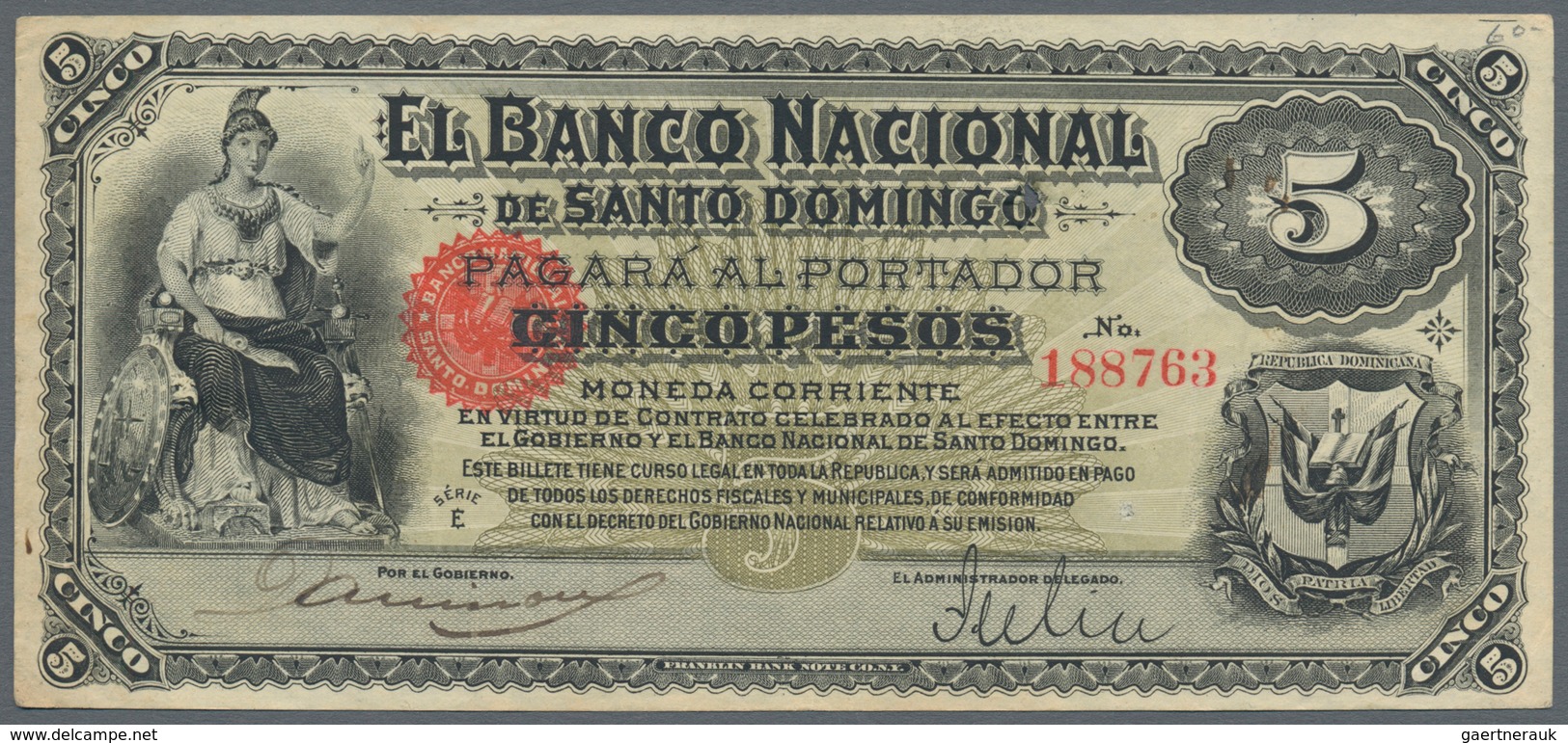 Costa Rica: Banco Nacional De Santo Domingo ND(1898), P.S133, Tiny Hole At Upper Center And Annotati - Costa Rica