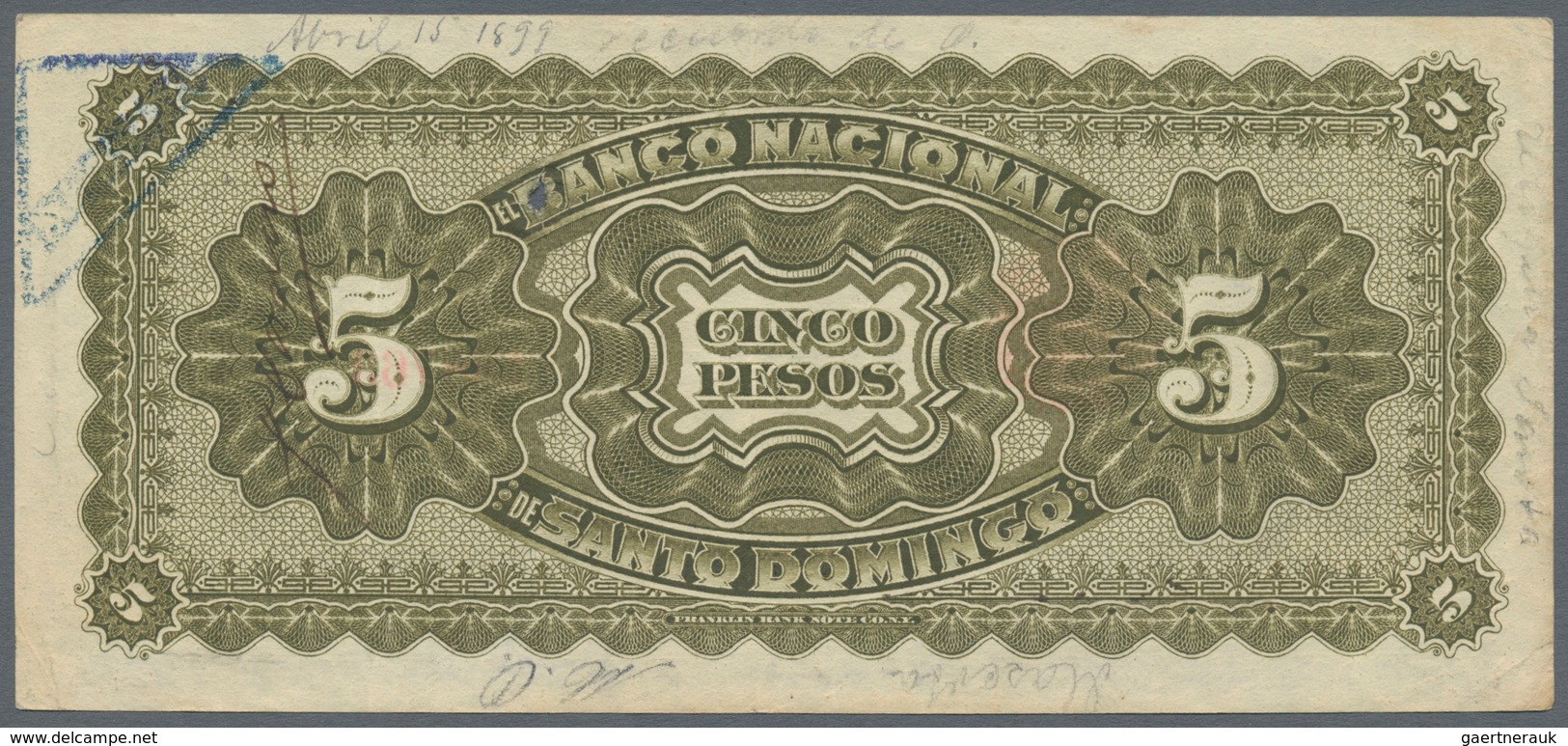 Costa Rica: Banco Nacional De Santo Domingo ND(1898), P.S133, Tiny Hole At Upper Center And Annotati - Costa Rica