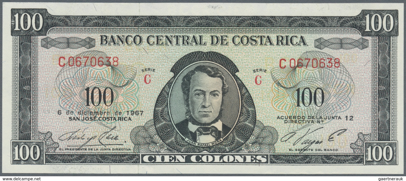 Costa Rica: 100 Colones 1967 P. 234, S/N C0670638, Crisp Original Paper, Unfolded, Light Dints At Up - Costa Rica