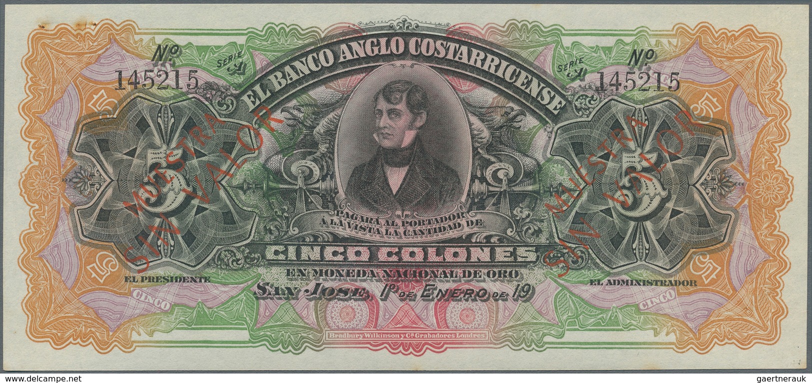 Costa Rica: El Banco Anglo Costarricense Set With 6 Banknotes Comprising 5 And 10 Colones 19xx Remai - Costa Rica