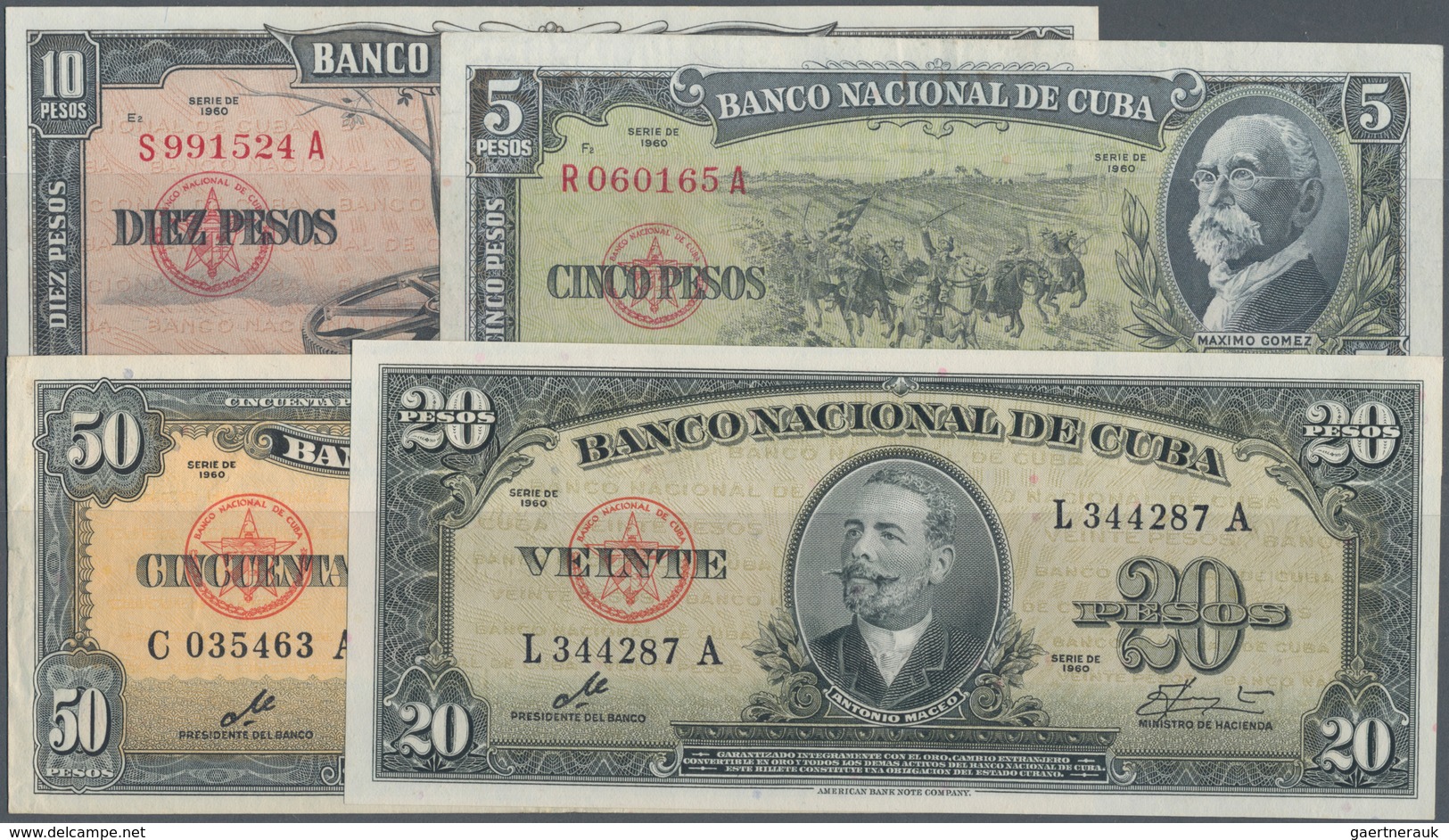 Cuba: Lot With 9 Banknotes 1 - 100 Pesos Series 1959 And 1960 Including 5, 10,20, 50 Pesos With Sign - Kuba