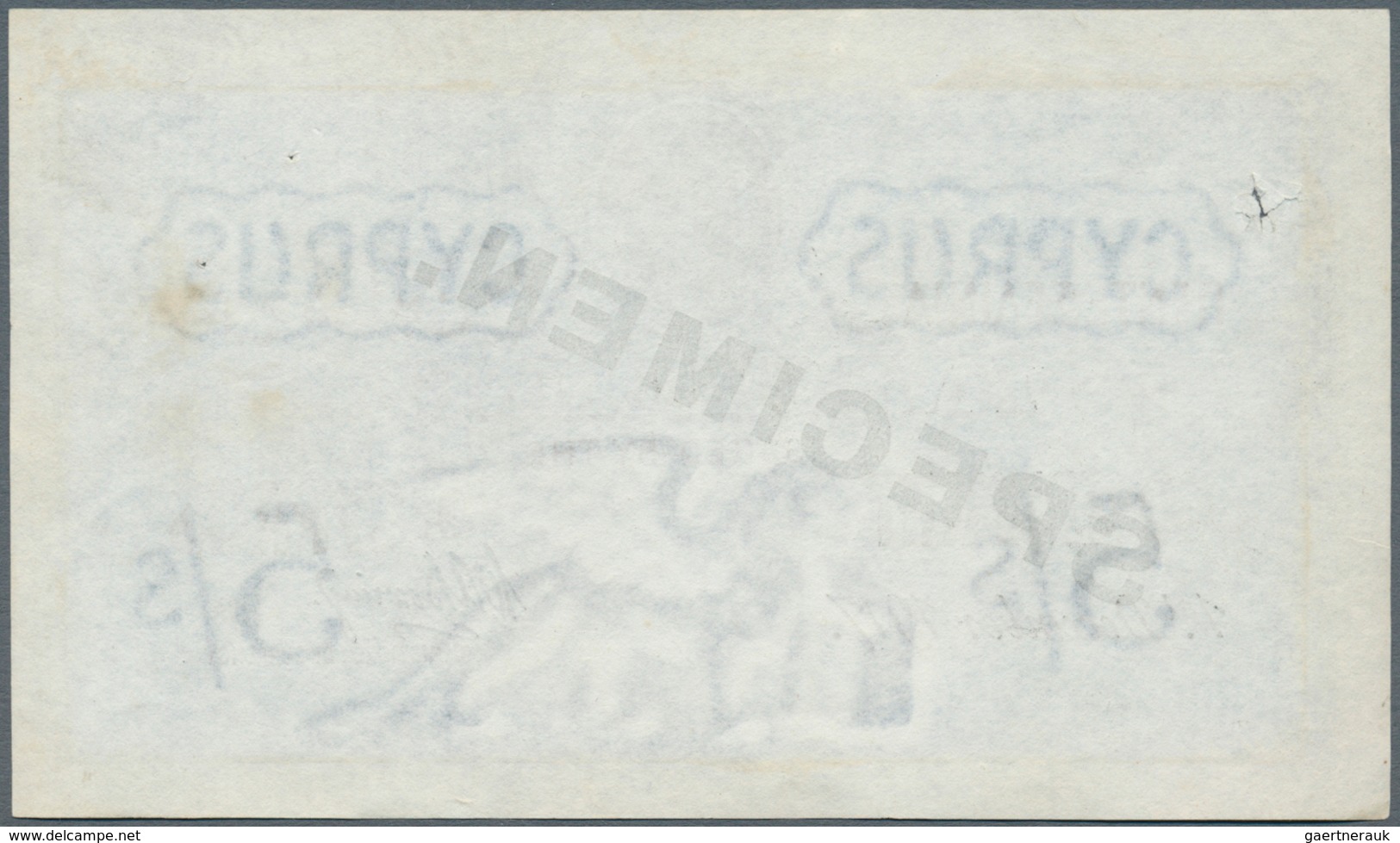 Cyprus / Zypern: 5 Shillings 1917 Specimen, P.7s, Small Hole At Upper Left, Pinholes At Upper Right, - Zypern