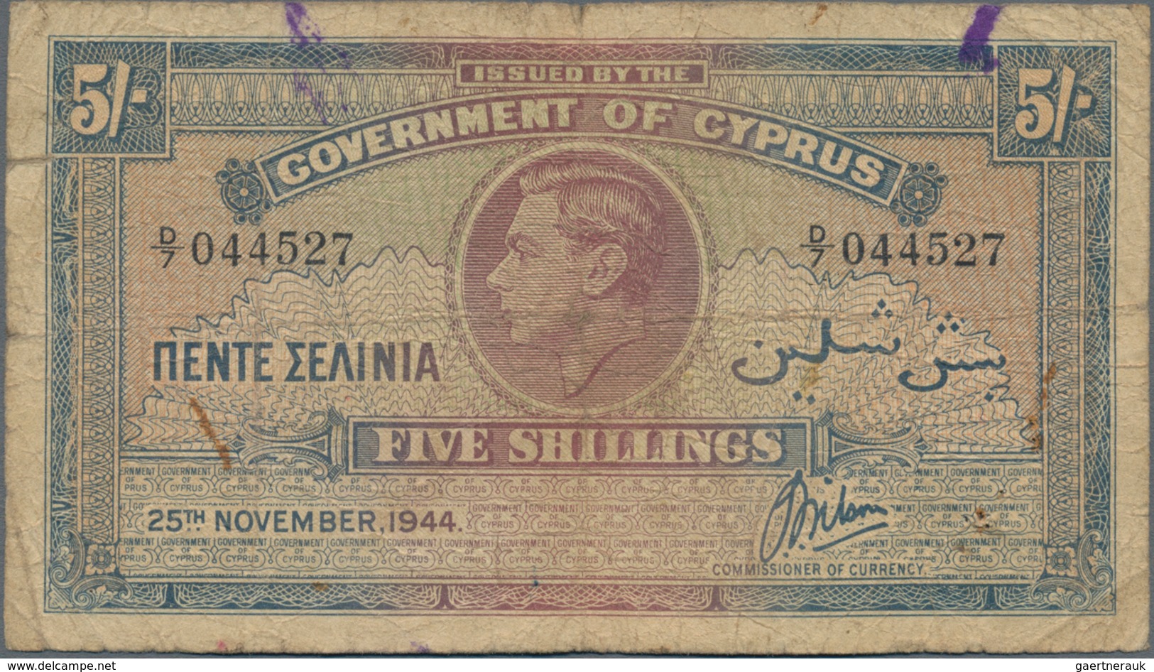 Cyprus / Zypern: Pair With 2 Shillings 1946 And 5 Shillings 1944, P.21, 22, Both In Almost Well Worn - Zypern