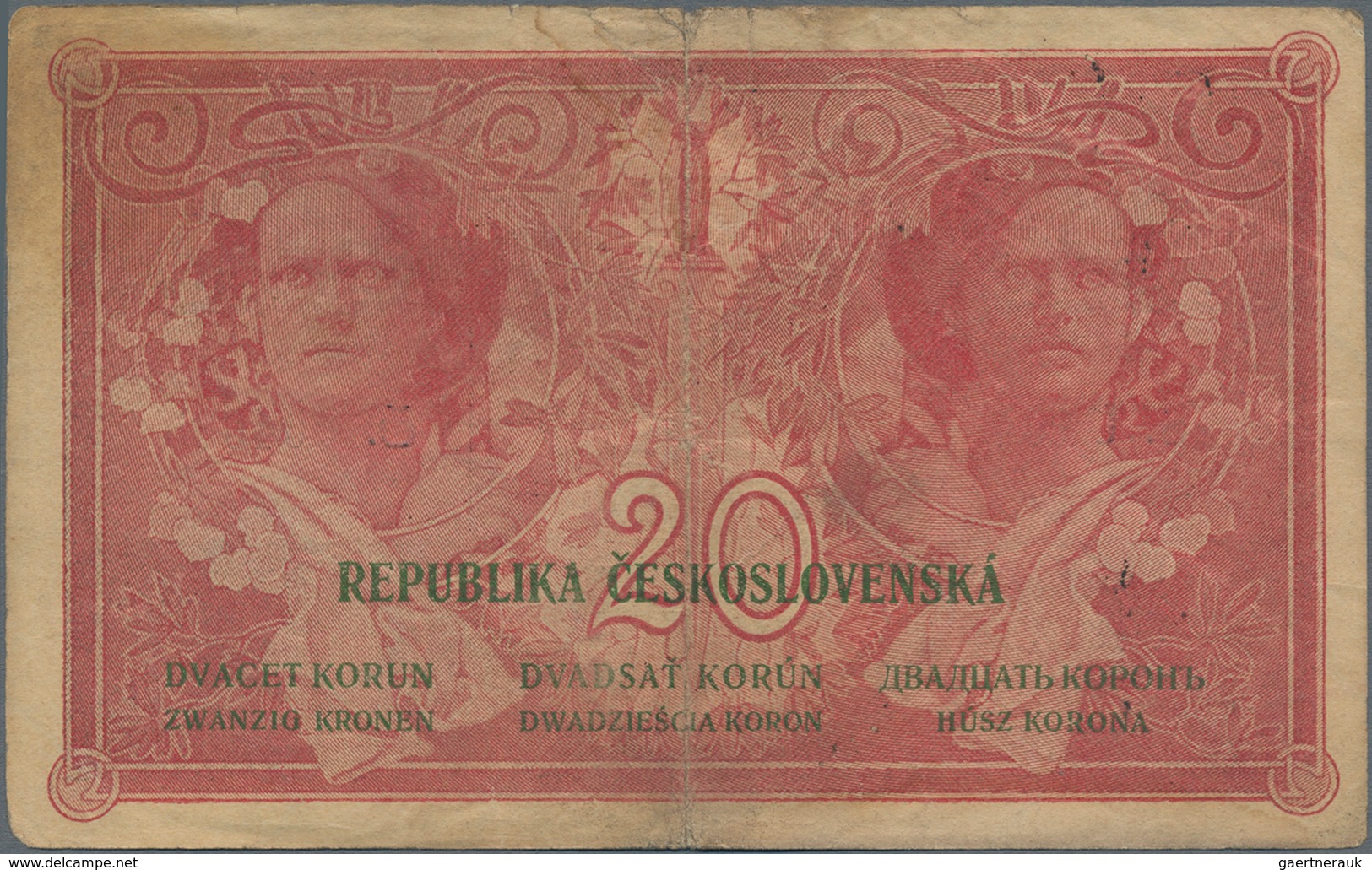 Czechoslovakia / Tschechoslowakei: 20 Korun 1919, Series "U", P.9, Toned Paper, Small Margin Split A - Tschechoslowakei