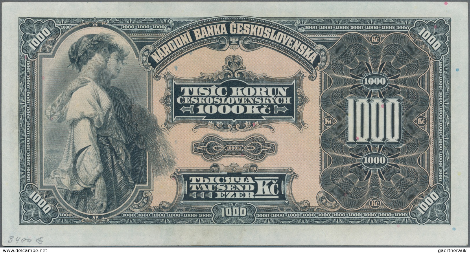 Czechoslovakia / Tschechoslowakei: 1000 Korun 1932, P.25a, Soft Vertical Bend At Center, Otherwise P - Tschechoslowakei