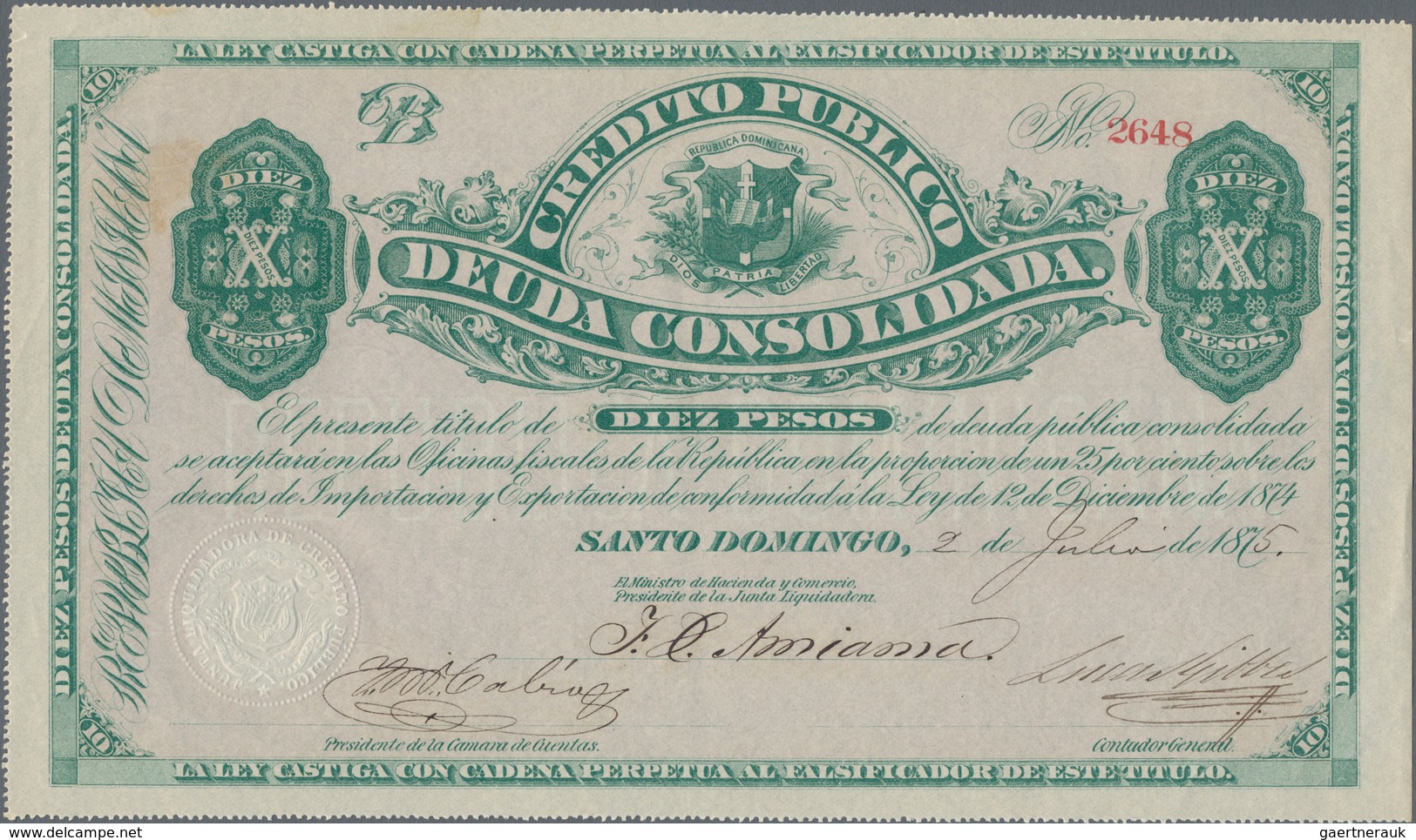 Dominican Republic / Dominikanische Republik: Pair With 5 And 10 Pesos Crédito Público 1875/76, P.S1 - Dominikanische Rep.