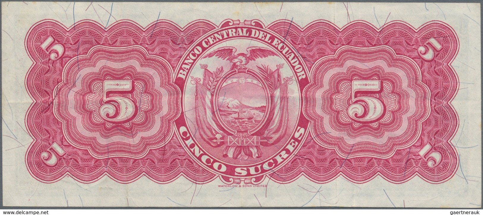 Ecuador: El Banco Central Del Ecuador 5 Sucres 1938 P.84d (VF), 5 Sucres 1945 P.91b (VF+) And Banco - Ecuador