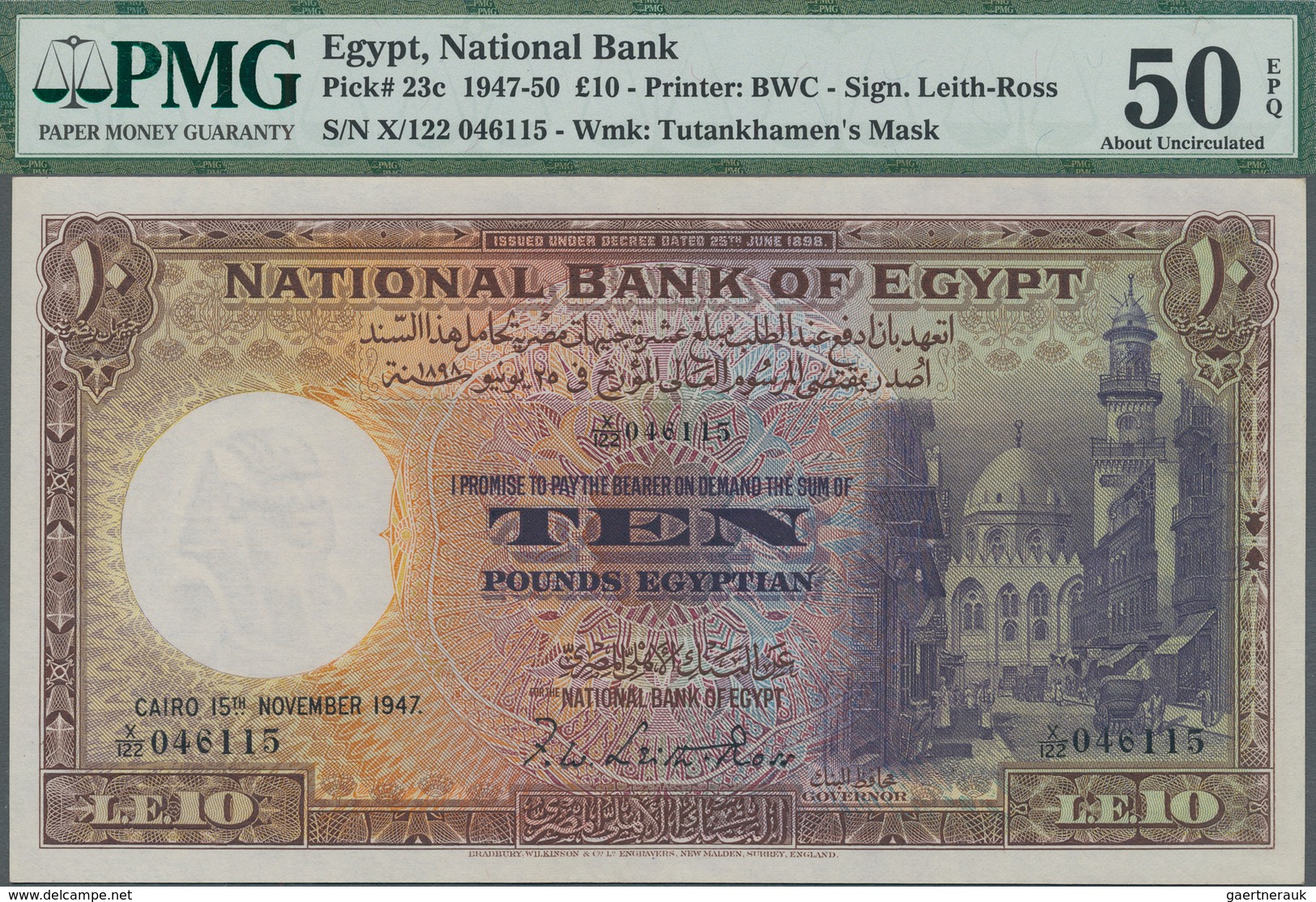 Egypt / Ägypten: 10 Pounds 1947, Signature LEITH-ROSS, P.23c, Almost Perfect With A Few Minor Spots, - Aegypten