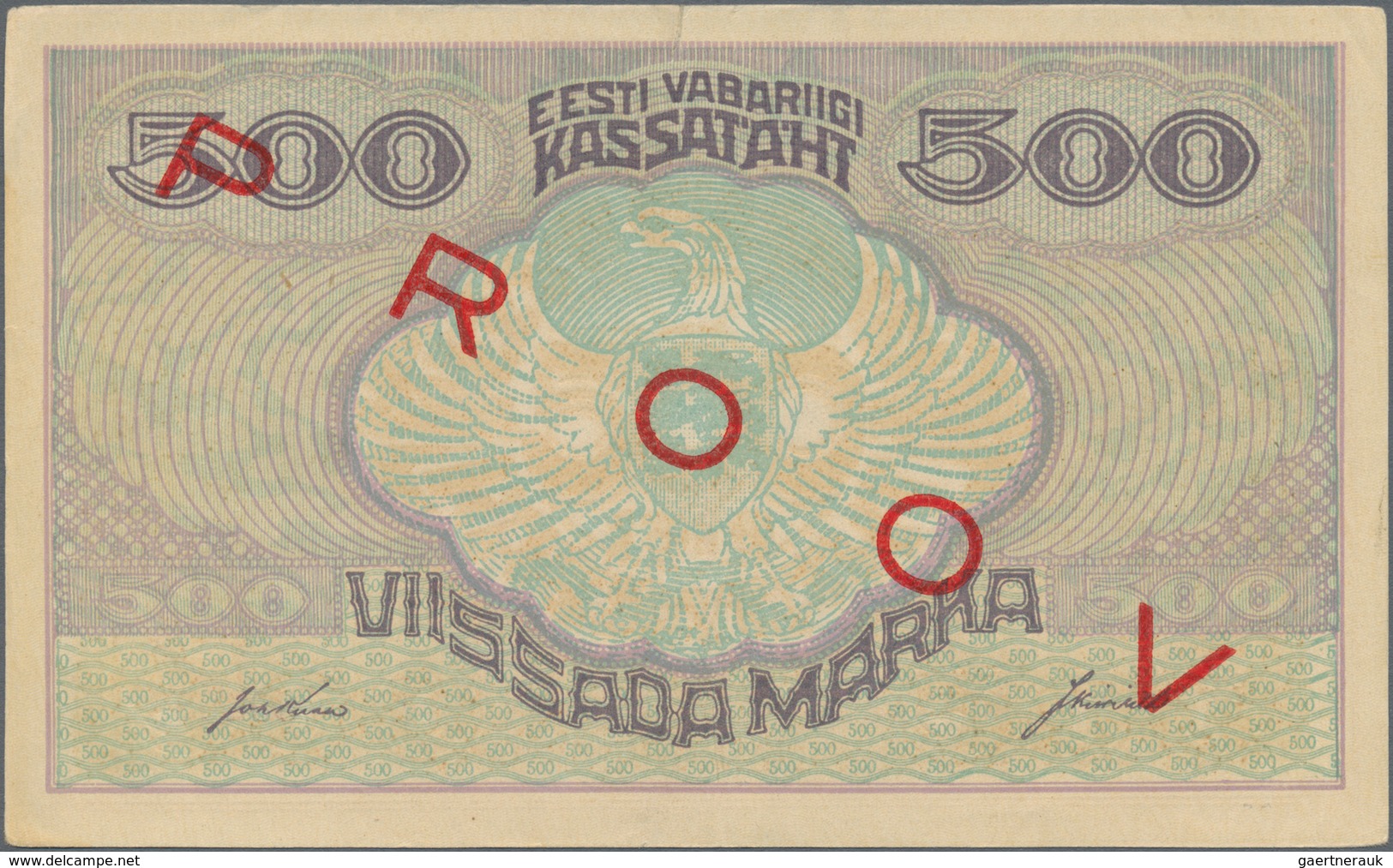 Estonia / Estland: Pair With 500 Marka ND(1920-21) Specimen With Red Overprint "PROOV" P.49s F+ With - Estland