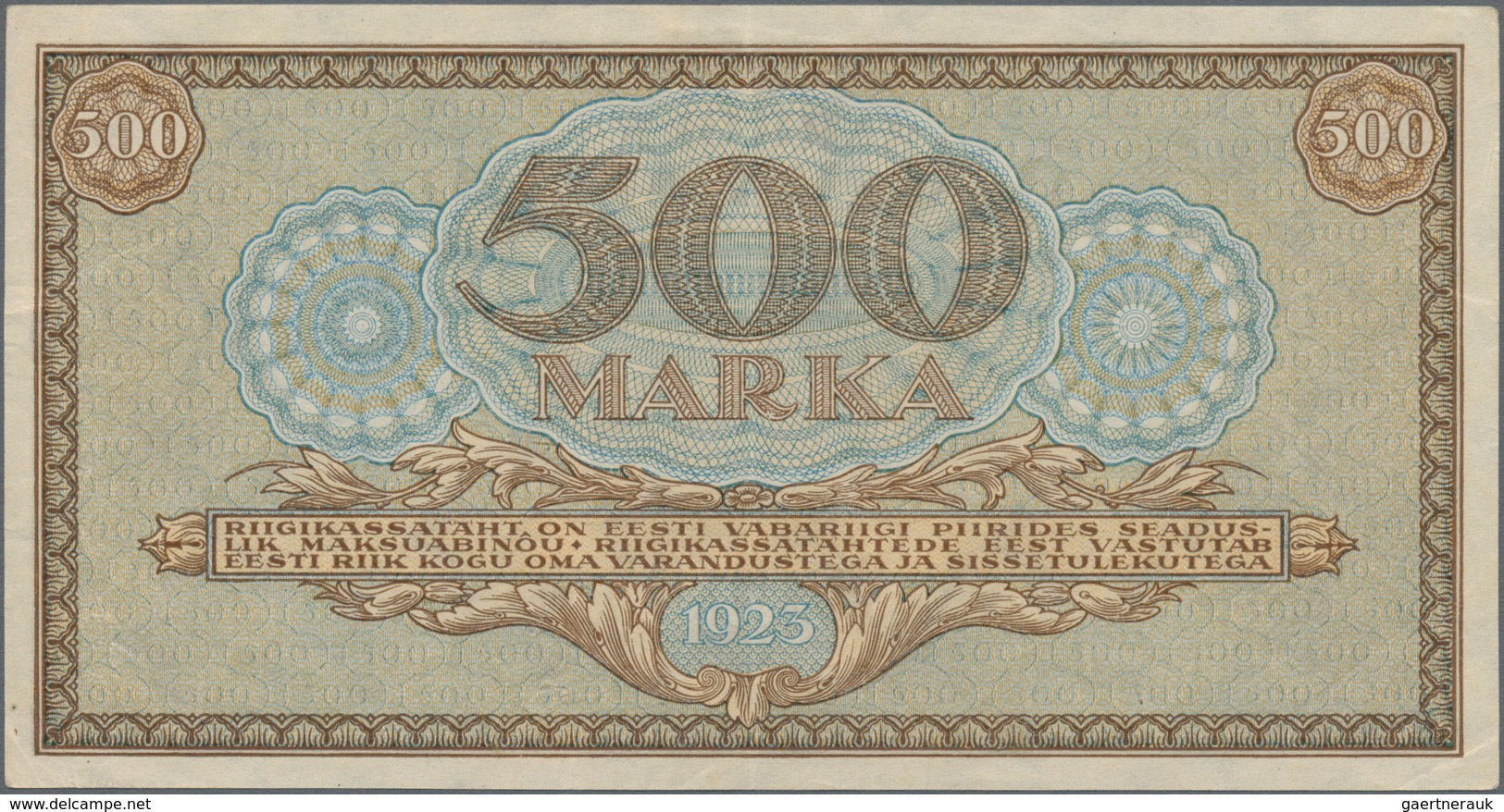 Estonia / Estland: Eesti Vabariigi 500 Marka 1923, P.52a, Highest Denomination Of This Series In Gre - Estland