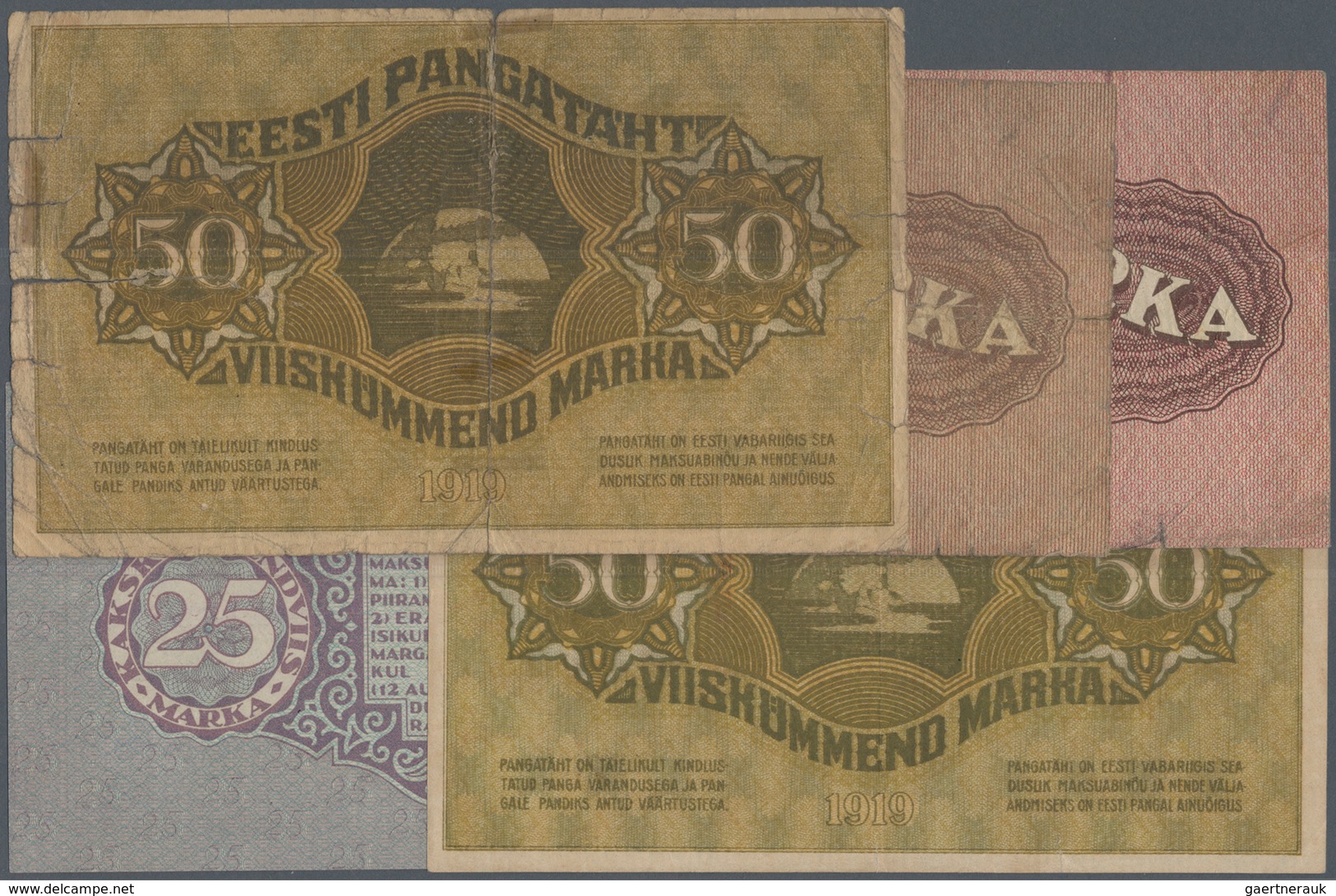 Estonia / Estland: Very Nice Set With 5 Banknotes 2 X 10 Marka 1922 P.53a,b In F-/F, 25 Marka 1923 P - Estland