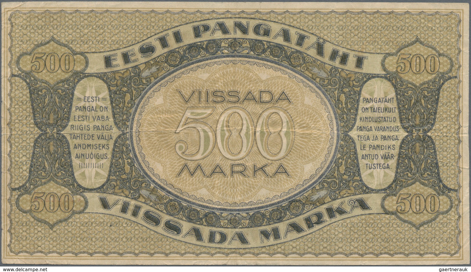 Estonia / Estland: Eesti Pangatäht 500 Marka 1921, P.57a, Great Condition Without Larger Damages Wit - Estland