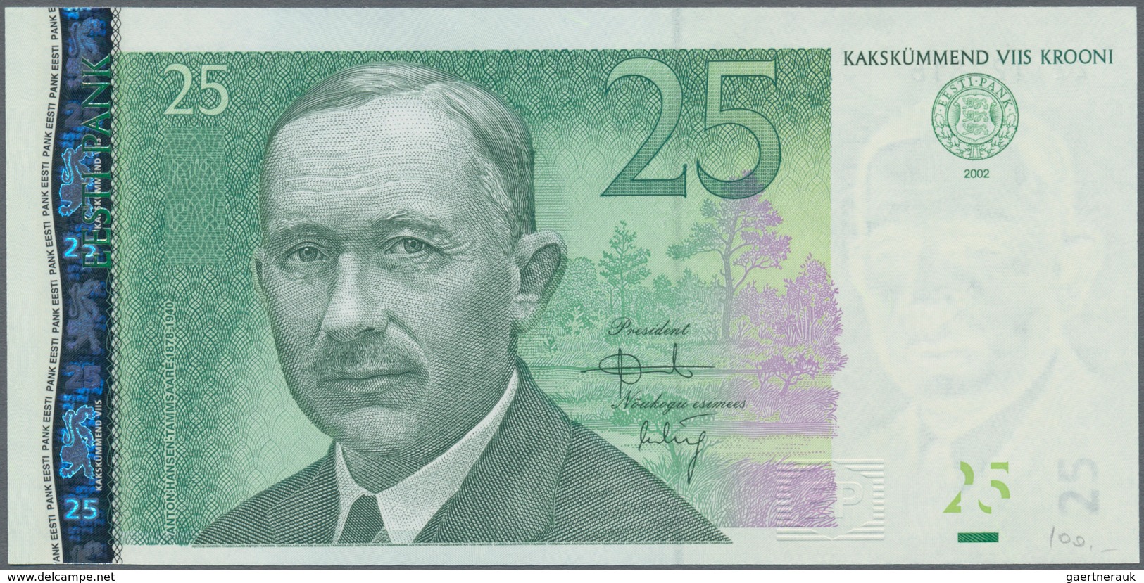 Estonia / Estland: Nice set with 8 Banknotes comprising 25 Krooni 2002 replacement note series "ZZ",