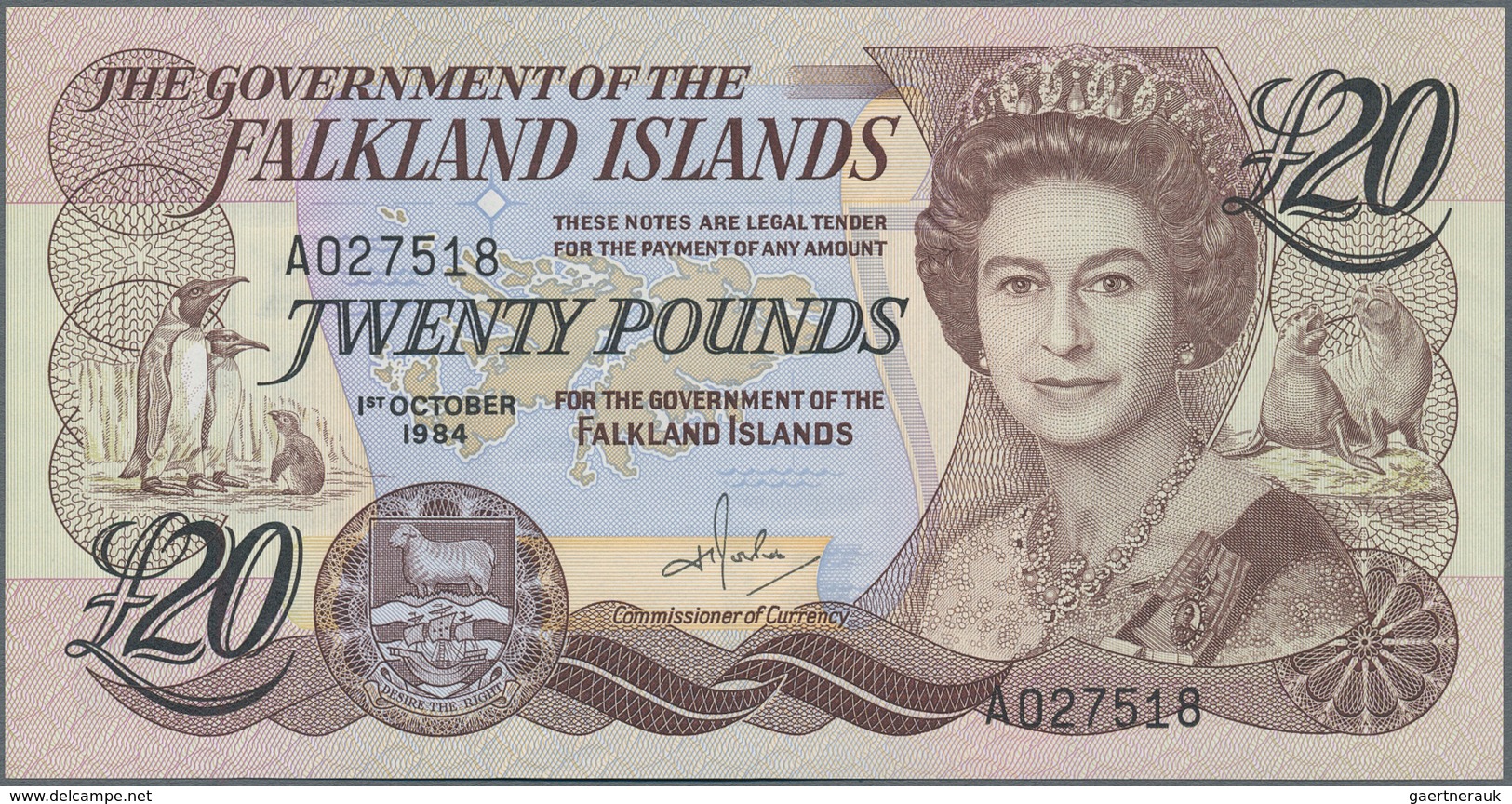 Falkland Islands / Falkland Inseln: The Government Of The Falkland Islands 20 Pounds 1984, P.15a, Al - Falkland
