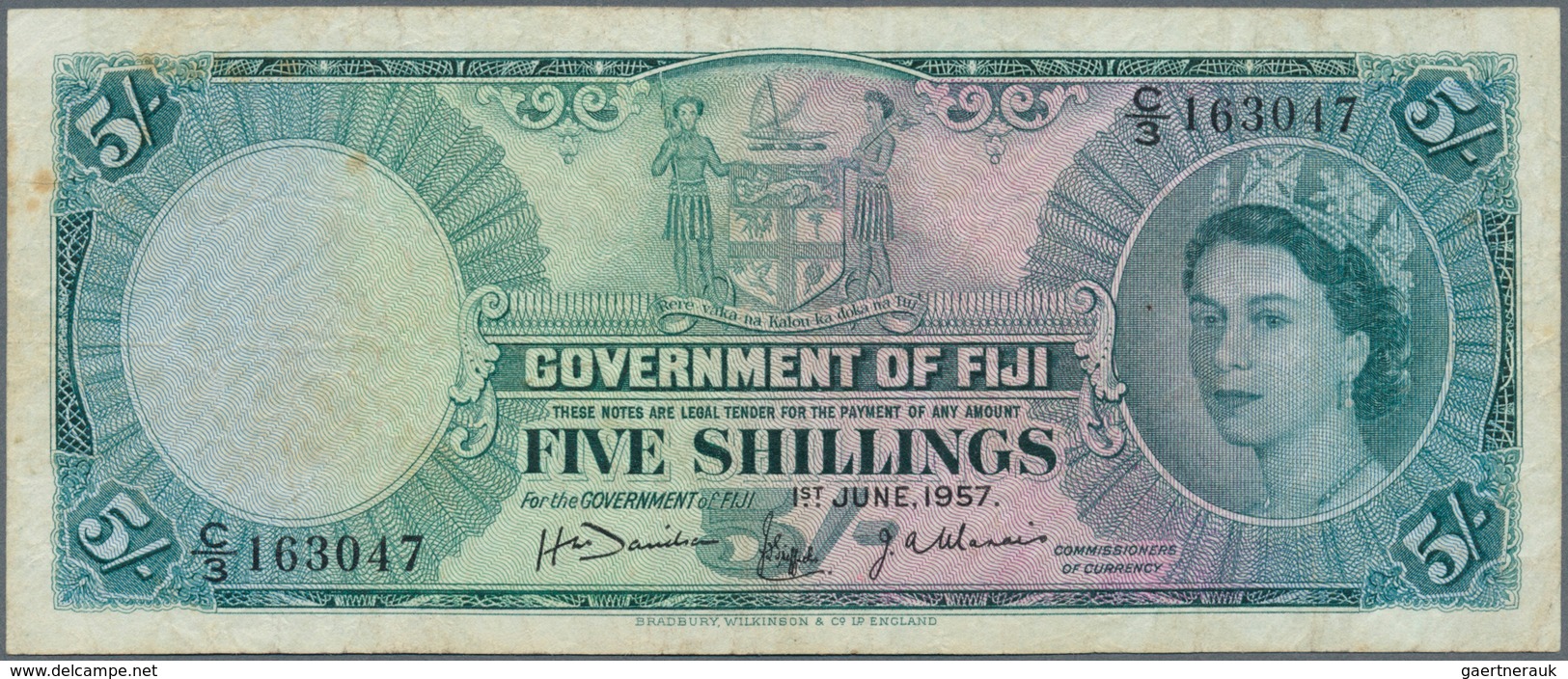 Fiji: Set Of 2 Banknotes Containing 5 Shillings 1938 P. 37a, First Issue Date, Portrait KGVI, Used W - Fidschi