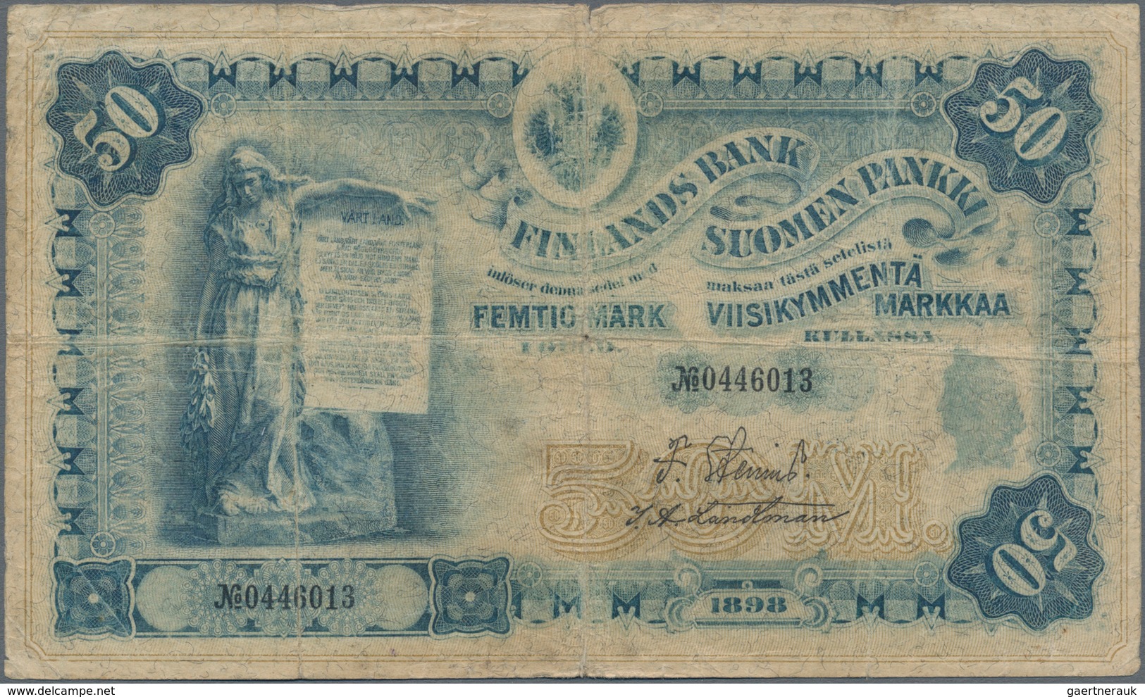 Finland / Finnland: 50 Markkaa 1898, P.6c, Margin Split, Small Border Tears Lightly Toned Paper And - Finnland