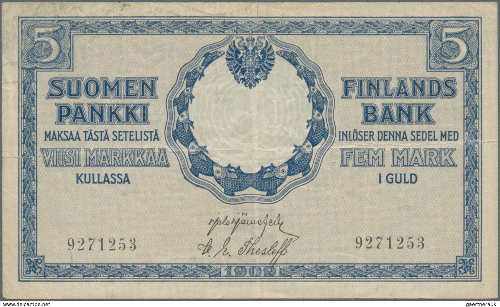 Finland / Finnland: Very Nice Lot With 3 Banknotes 5 Markkaa 1909 P.9 (F+), 500 Markkaa 1909 P.23 (F - Finnland