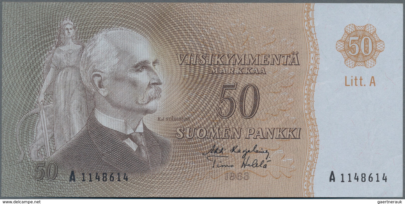 Finland / Finnland: 50 Markkaa 1963, P.105, Almost Perfect With A Soft Vertical Bend At Center. Cond - Finnland