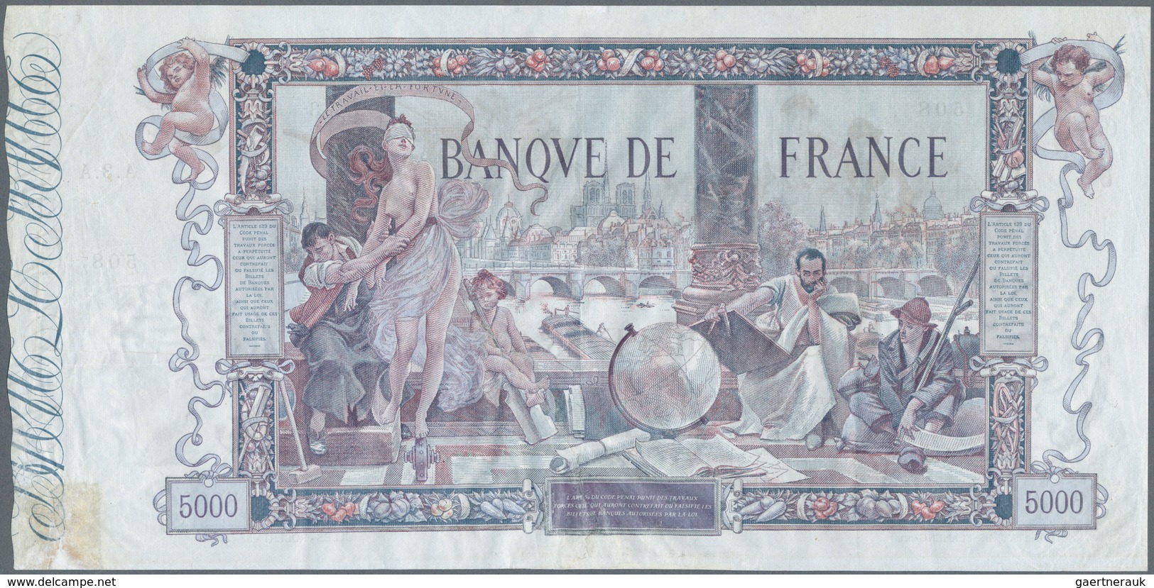 France / Frankreich: Rare And Beautiful Note 5000 Francs 1918 "FLAMENG" P. 76, With Very Crisp Origi - Autres & Non Classés