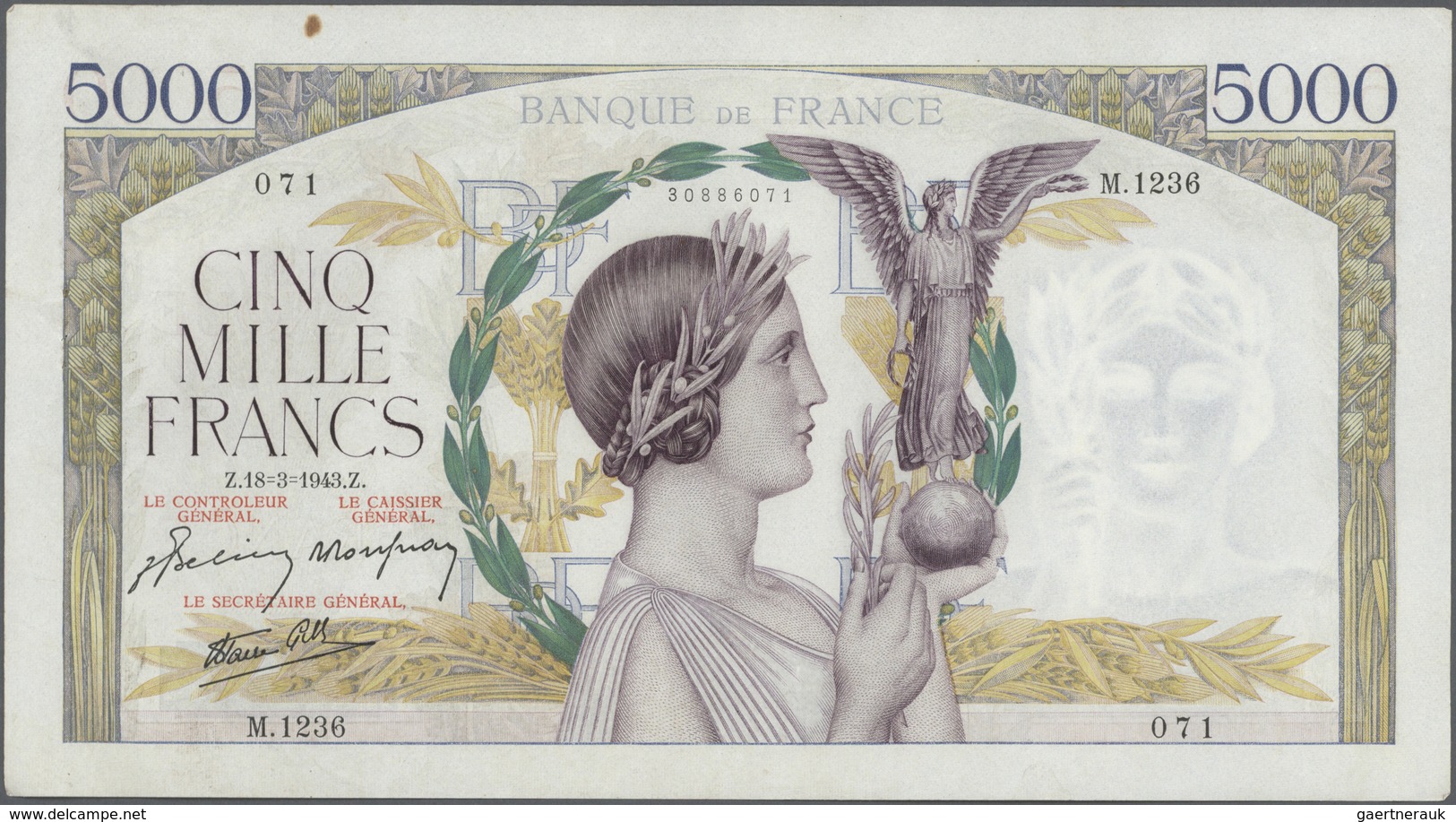 France / Frankreich: Large Lot Of 19 MOSTLY CONSECUTIVE Notes Of 5000 Francs "Victoire" 1943 P. 97 W - Other & Unclassified