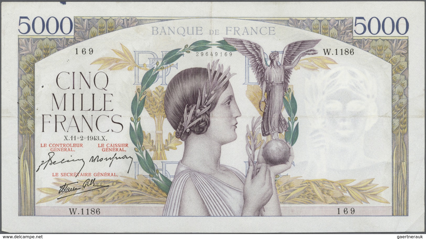 France / Frankreich: Set Of 11 CONSECUTIVE Notes 5000 Francs "Victoire" 1943 P. 97, S/N 29649169 & - - Autres & Non Classés