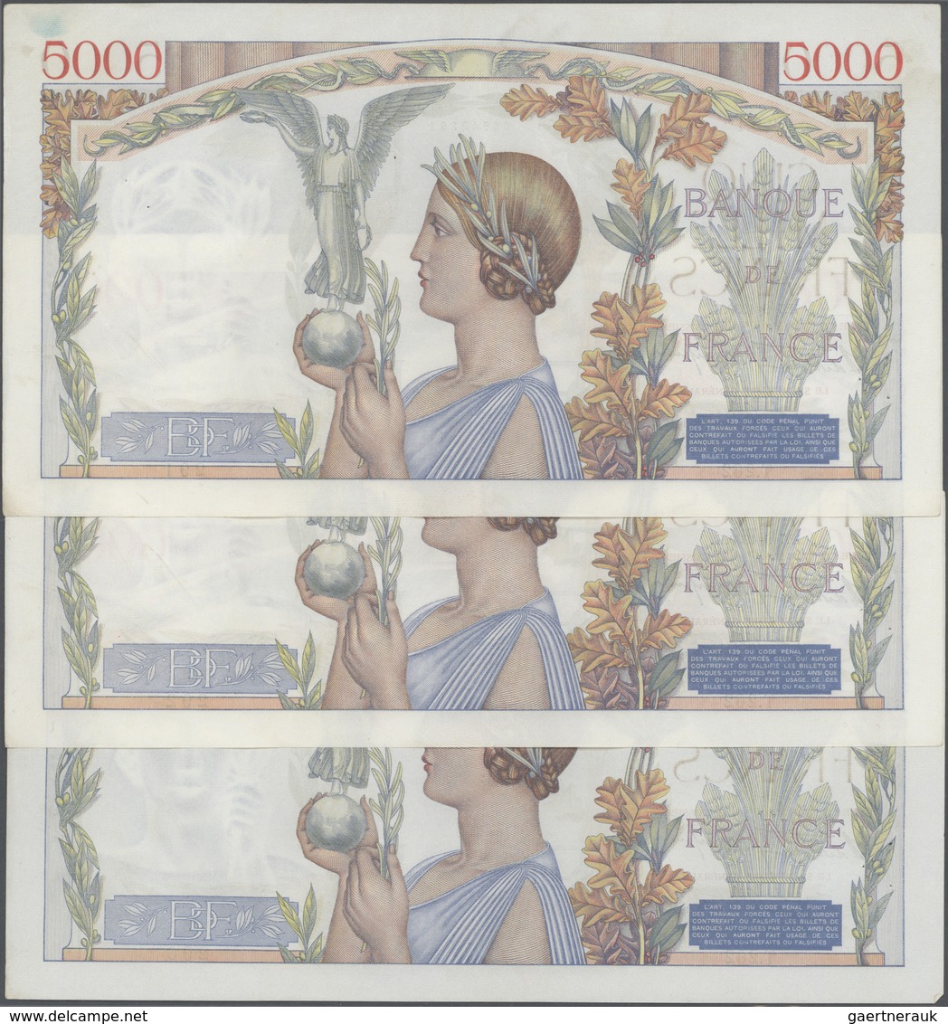 France / Frankreich: Set Of 3 CONSECUTIVE Notes 5000 Francs "Victoire" 1939 P. 97, S/N 06543291 & -3 - Other & Unclassified