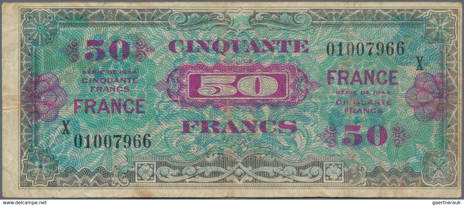 France / Frankreich: 50 Francs 1944 Allied Forces REPLACEMENT Note With Large Letter "X" Instead Of - Sonstige & Ohne Zuordnung