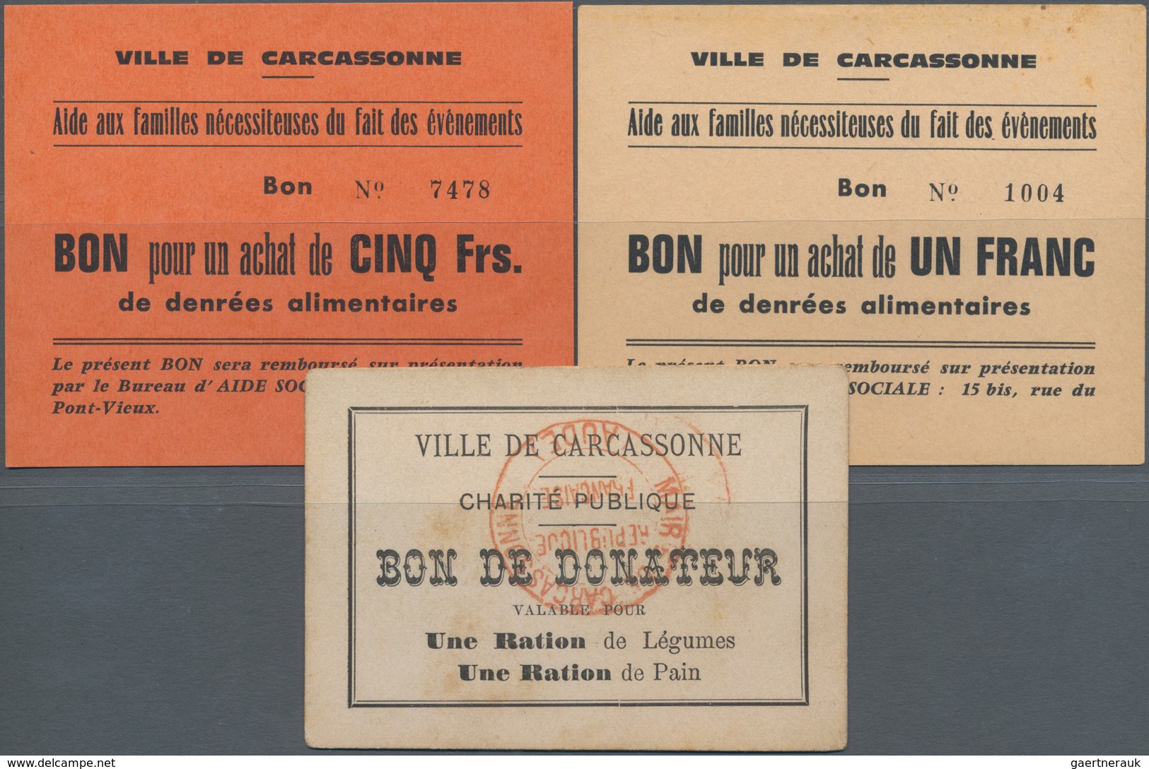 France / Frankreich: Ville De Carcassonne 1, 5 Francs And Bon De Donateur, ND, P.NL In UNC Condition - Altri & Non Classificati