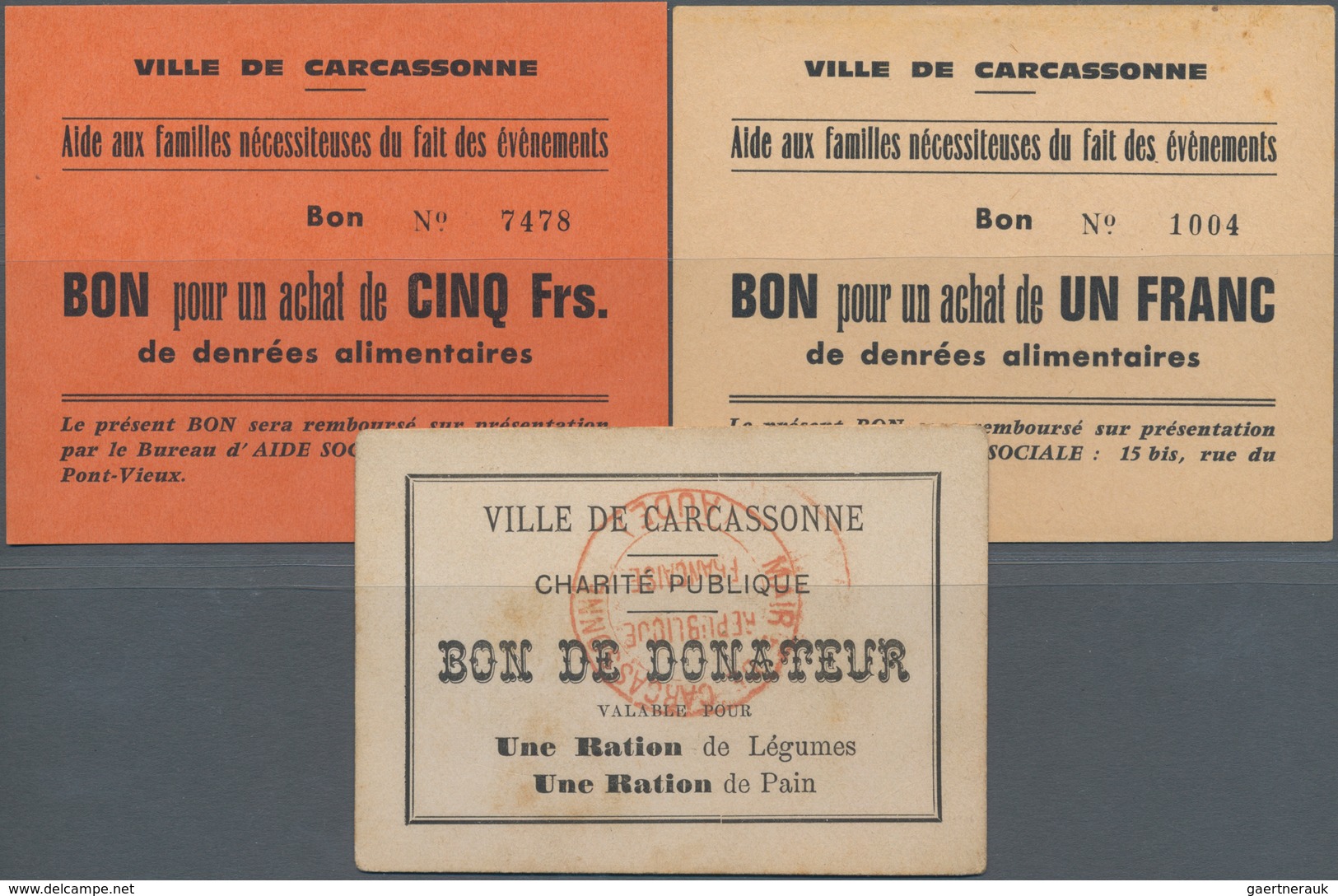 France / Frankreich: Ville De Carcassonne 1, 5 Francs And Bon De Donateur, ND, P.NL In UNC Condition - Sonstige & Ohne Zuordnung