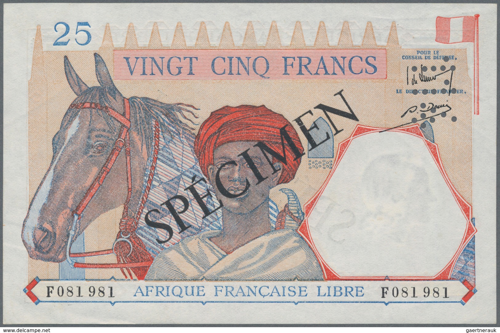 French Equatorial Africa / Französisch-Äquatorialafrika: Afrique Française Libre 25 Francs ND(1941) - Aequatorial-Guinea