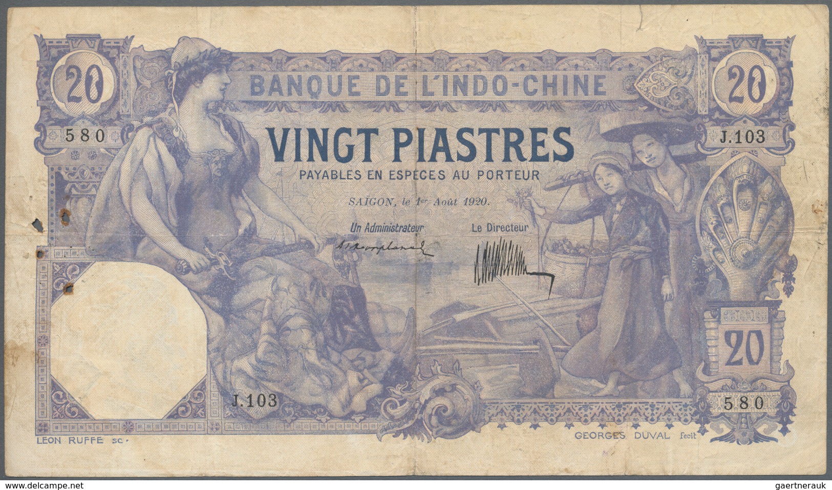 French Indochina / Französisch Indochina: Banque De L'Indo-Chine - Saïgon 20 Piastres 1920, P.41, St - Indocina