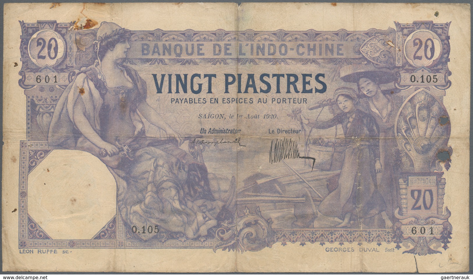 French Indochina / Französisch Indochina: Banque De L'Indo-Chine - Saïgon 20 Piastres 1920, P.41, Al - Indochina