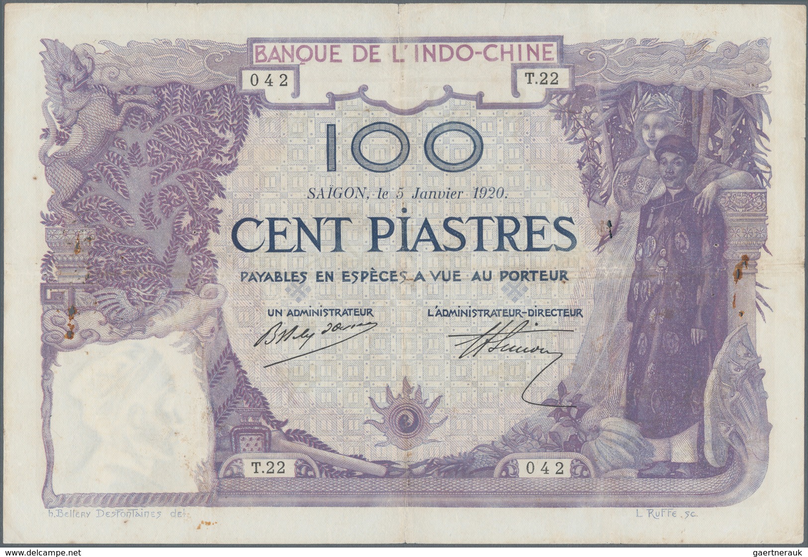 French Indochina / Französisch Indochina: Banque De L'Indo-Chine - Saïgon 100 Piastres 1920, P.42, S - Indocina