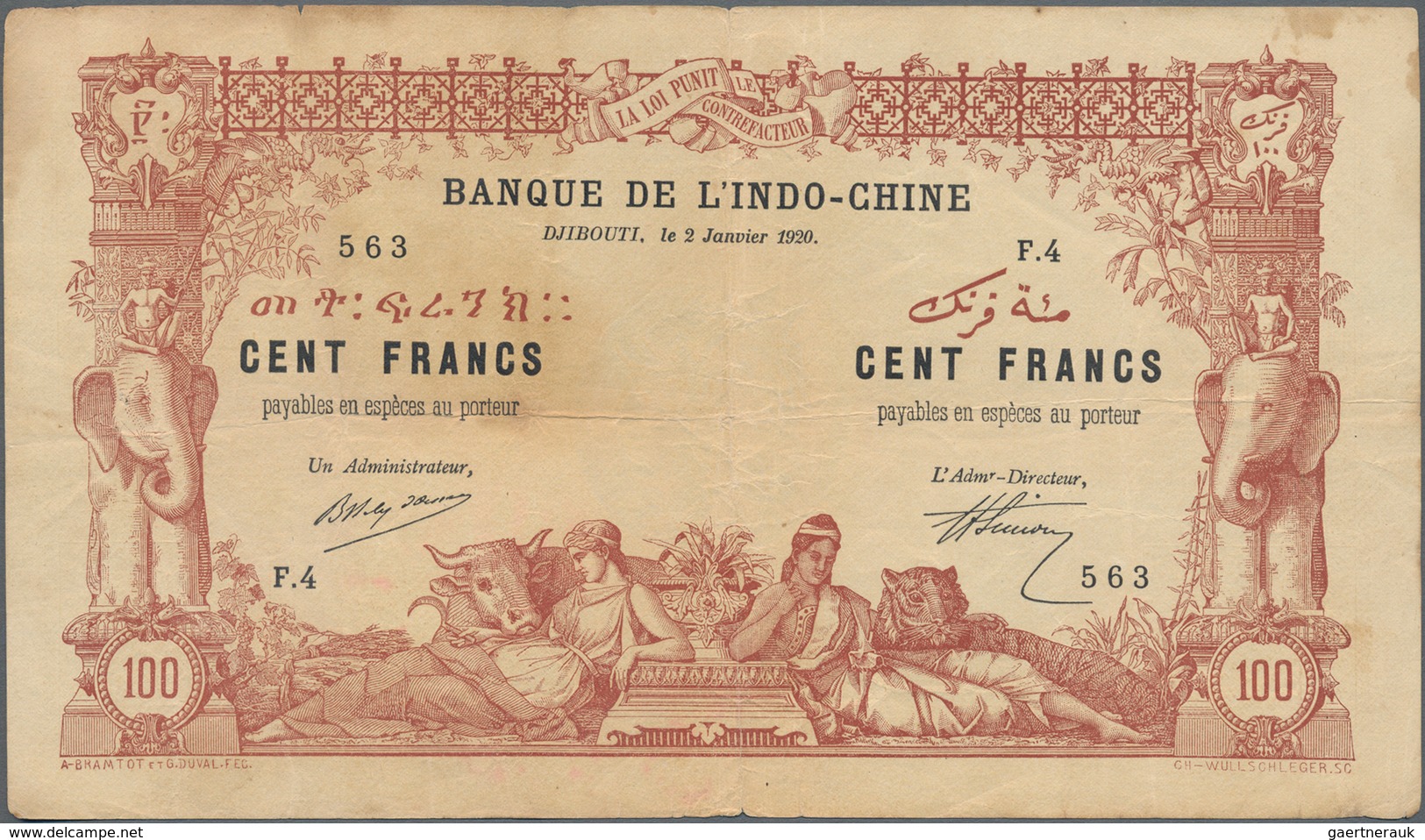 French Somaliland / Französisch Somaliland: Banque De L'Indo-Chine - Djibouti 100 Francs 1920, P.5, - Other - Africa