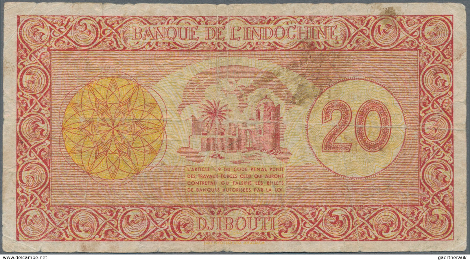 French Somaliland / Französisch Somaliland: Banque De L'Indochine 20 Francs ND(1945), P.15, Still Ni - Andere - Afrika