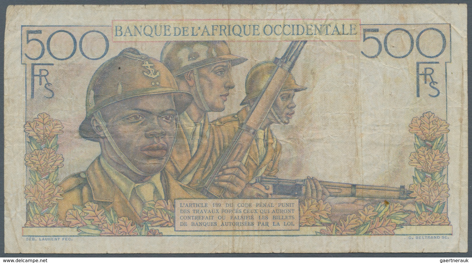 French West Africa / Französisch Westafrika: Banque De L'Afrique Occidentale 500 Francs 1948, P.41, - West African States